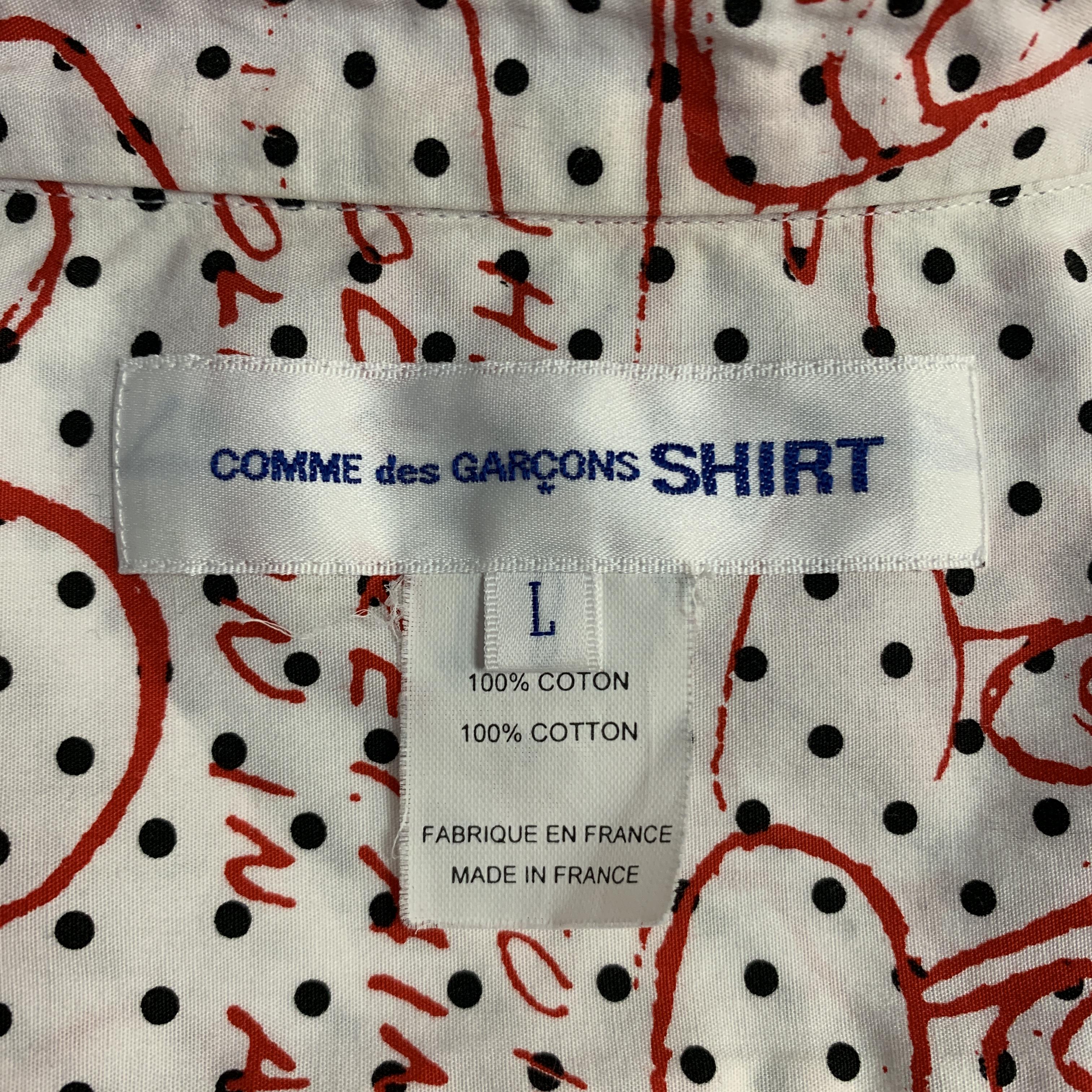 Men's COMME des GARCONS Disney Size L White & Red Print Cotton Short Sleeve Shirt