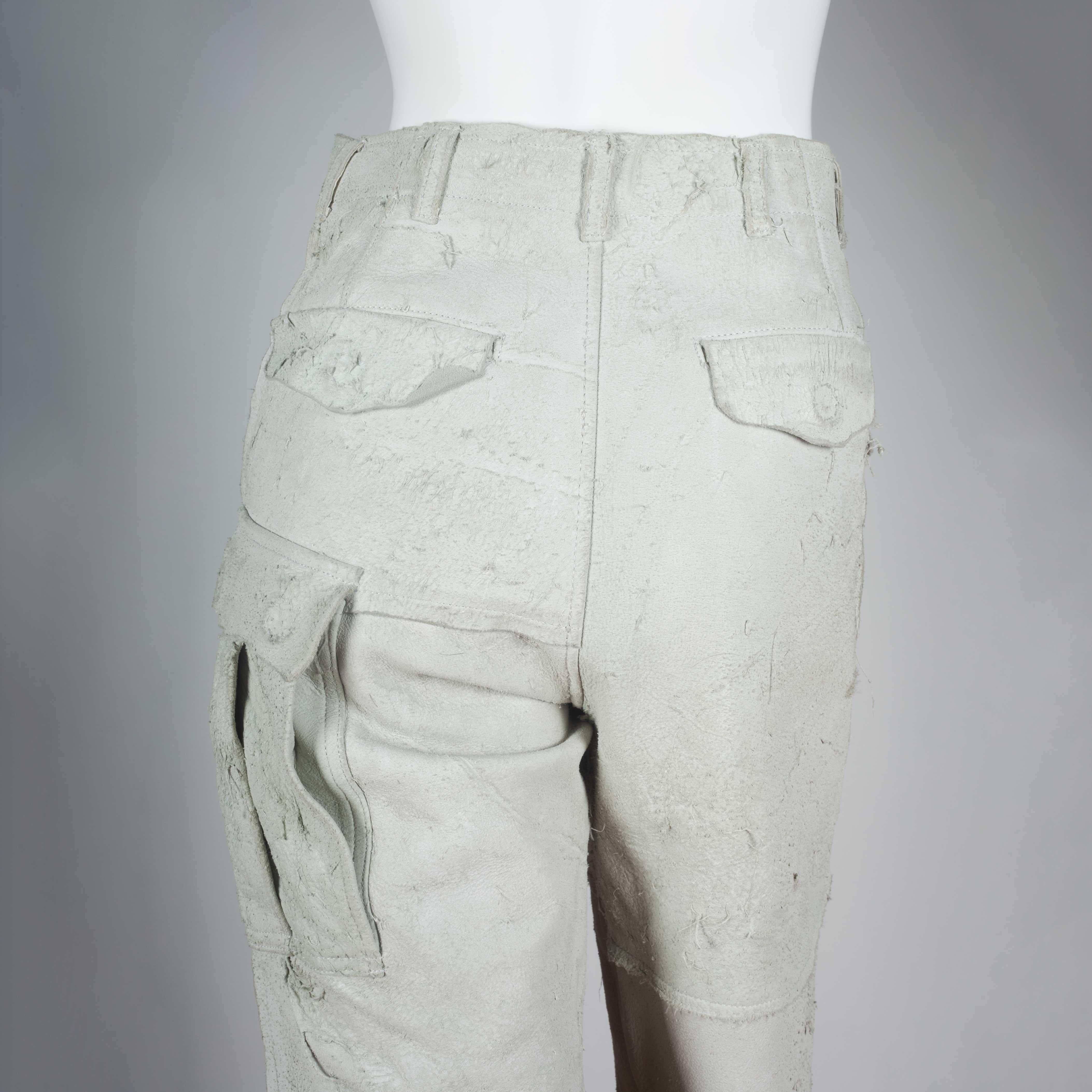 Gray Comme des Garçons Distressed Leather Pants Off-White, 2002