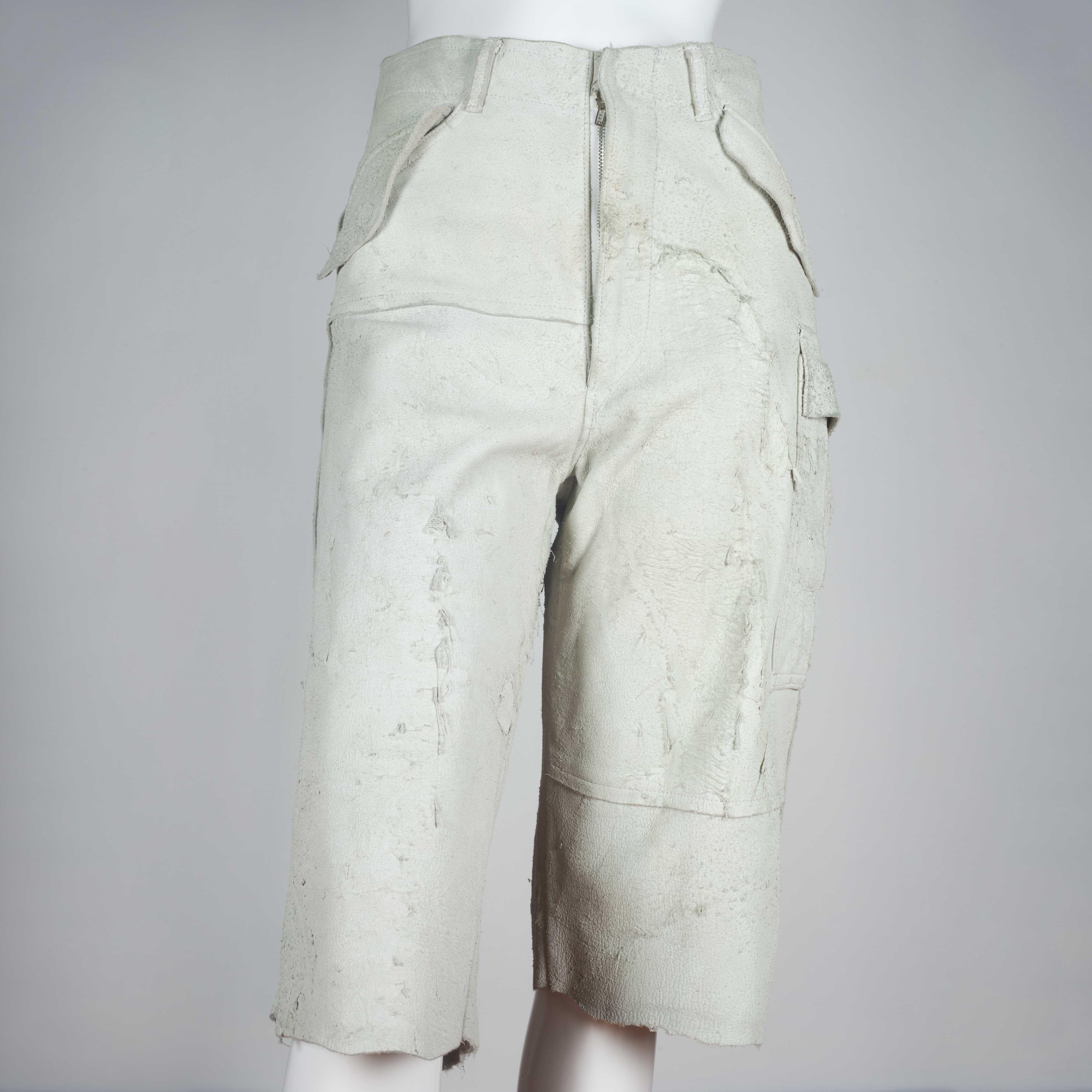 Comme des Garçons Distressed Leather Pants Off-White, 2002 In Good Condition In Chicago, IL