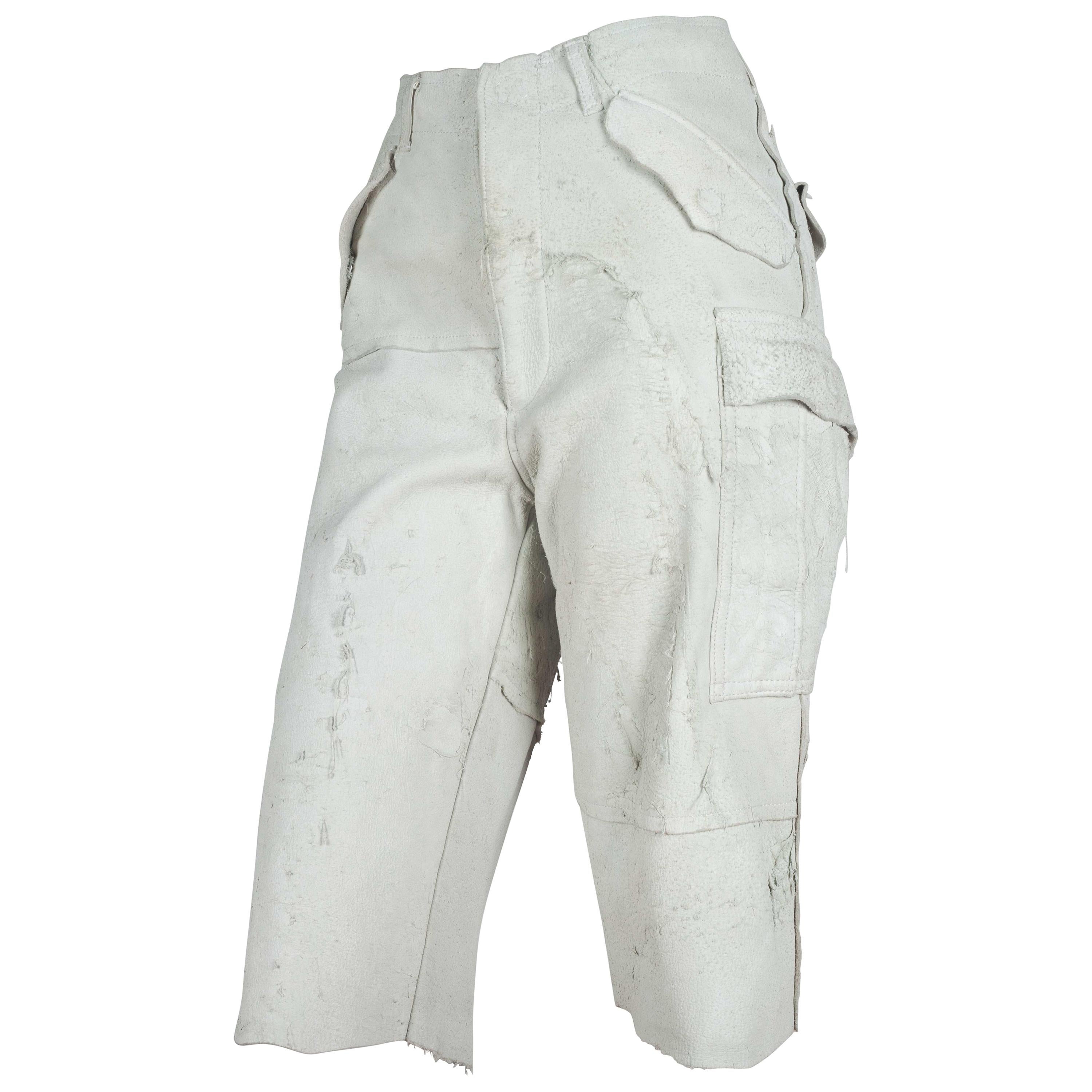 Comme des Garçons Distressed Leather Pants Off-White, 2002