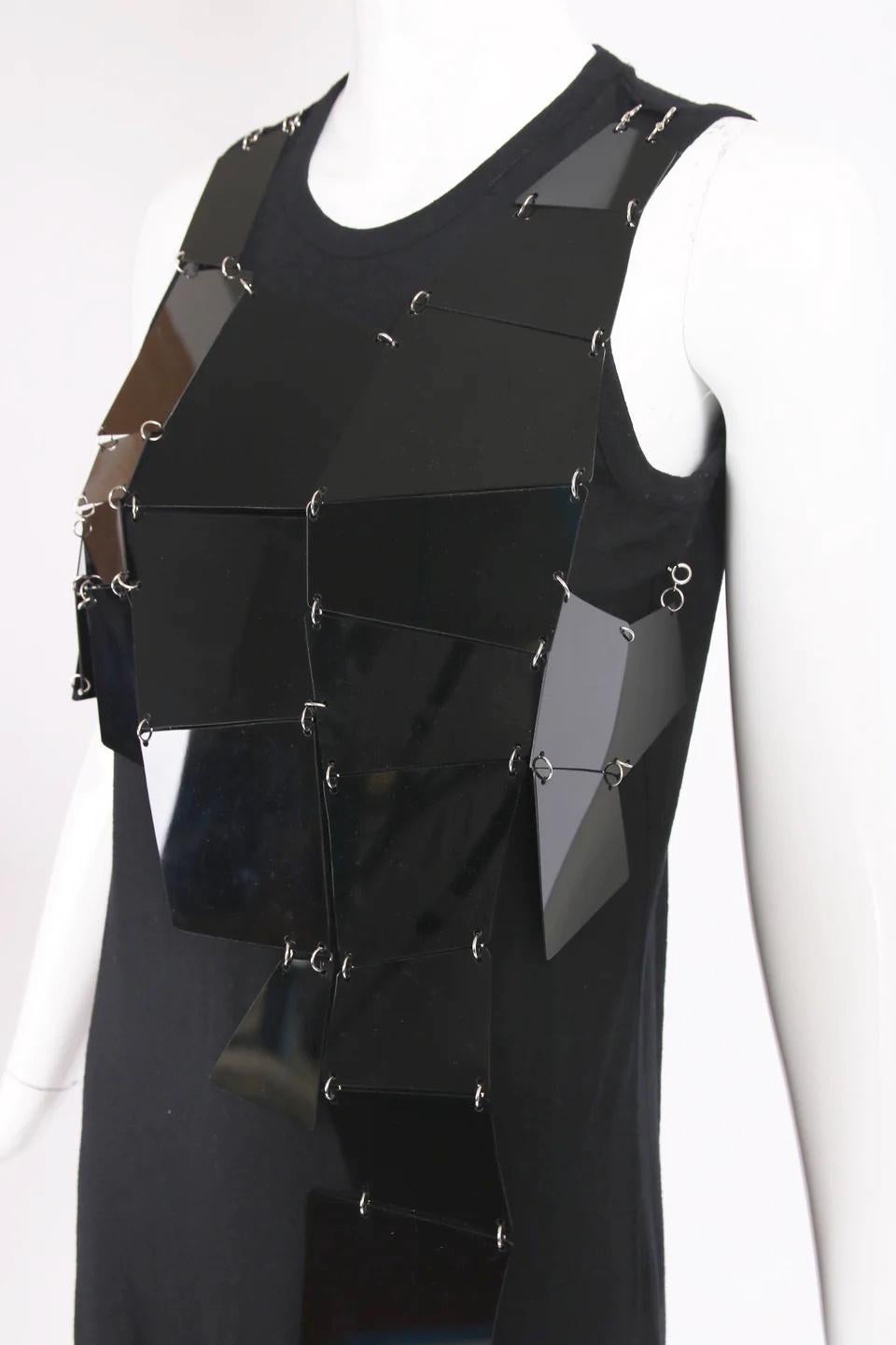 Black Comme des Garcons Dress w/Shiny Acrylic Abstract Linked Shapes at Front Ca. 1994 For Sale