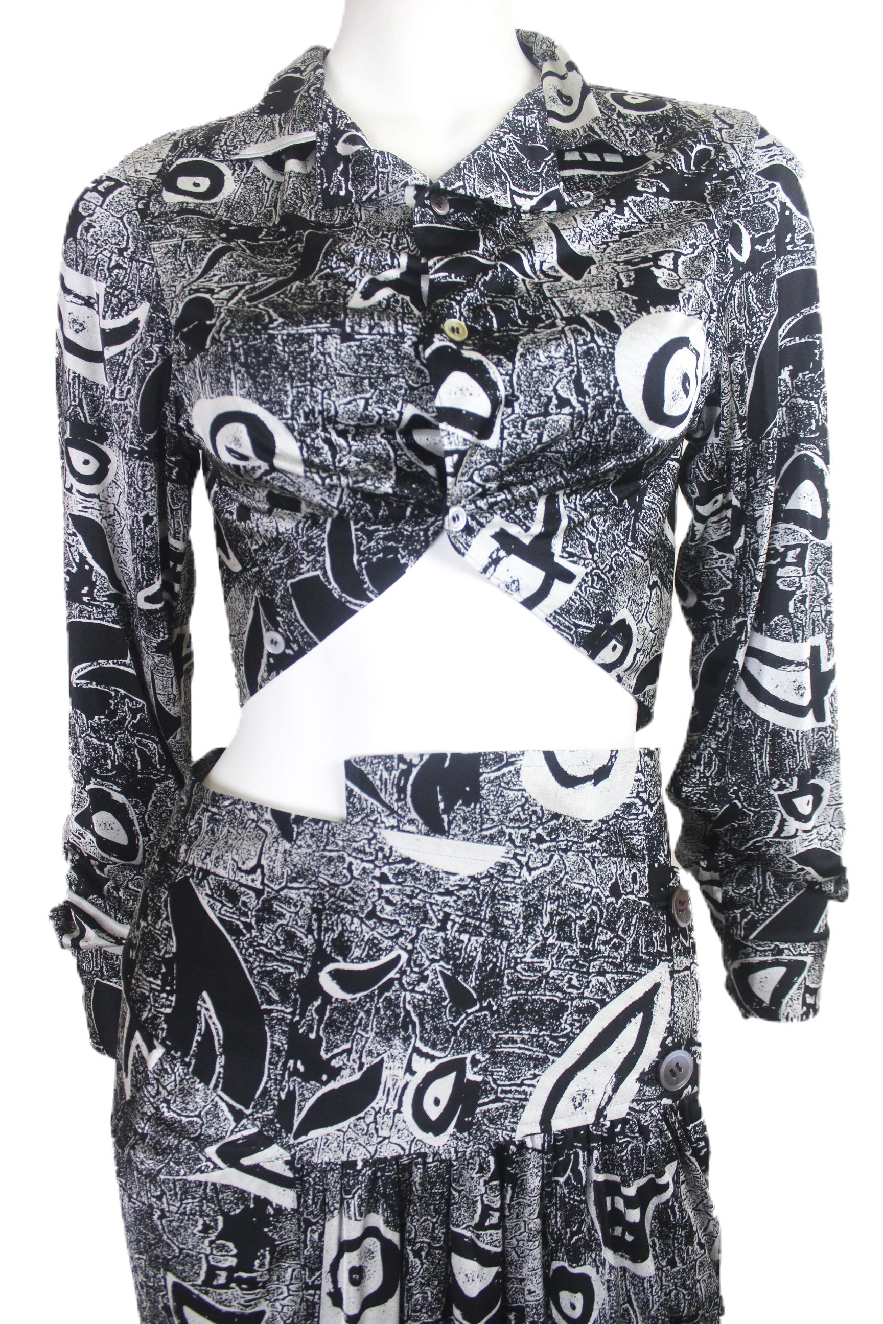Gray Comme des Garcons Early 90's Abstract Print Skirt and Top For Sale