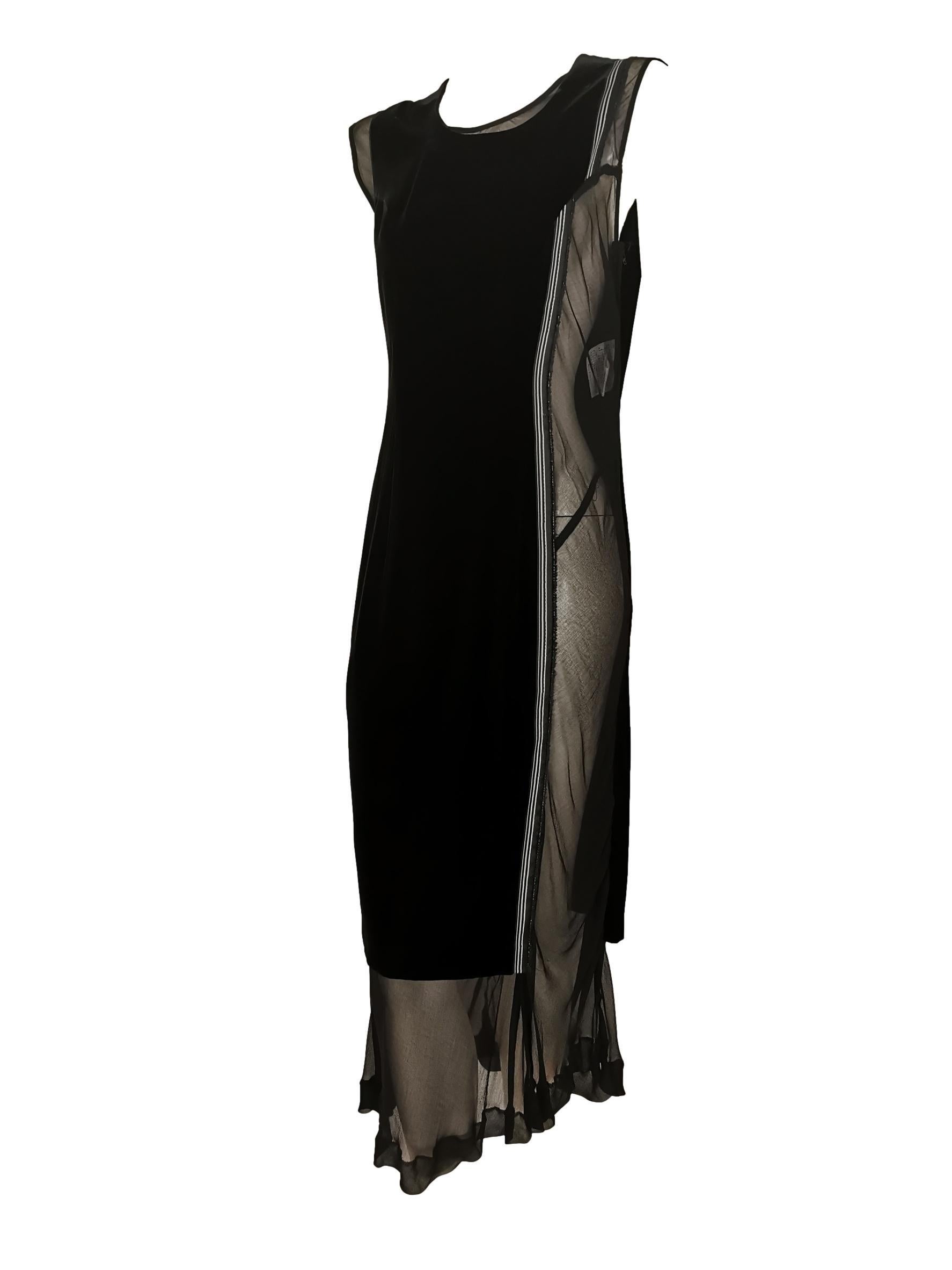 Black Comme des Garcons Fall/Winter 1997 Velvet Overlay Dress with Bias Cut Underdress For Sale