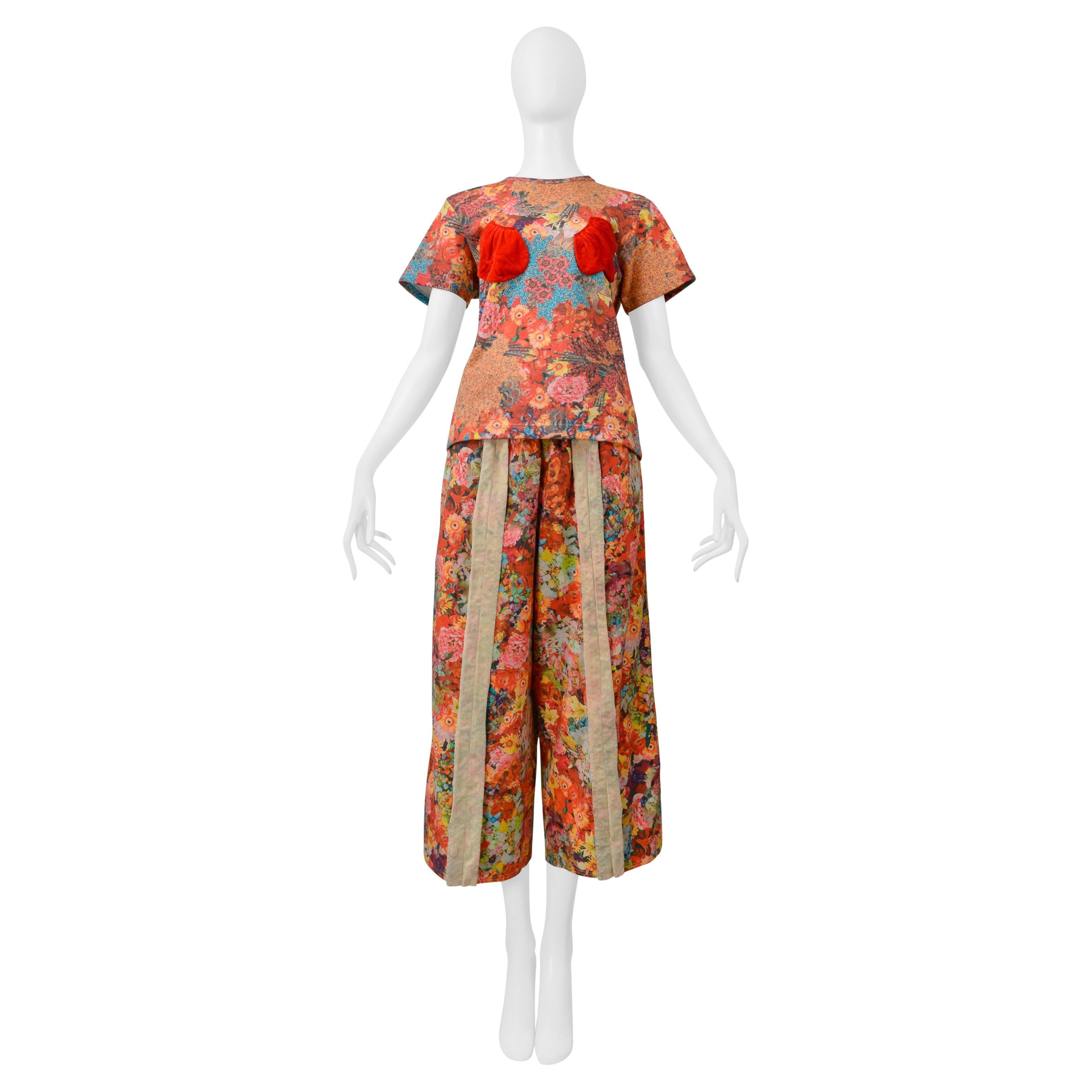 Comme Des Garcons Floral Pant Ensemble With 3-D T- Shirt & Pants 2004 For Sale