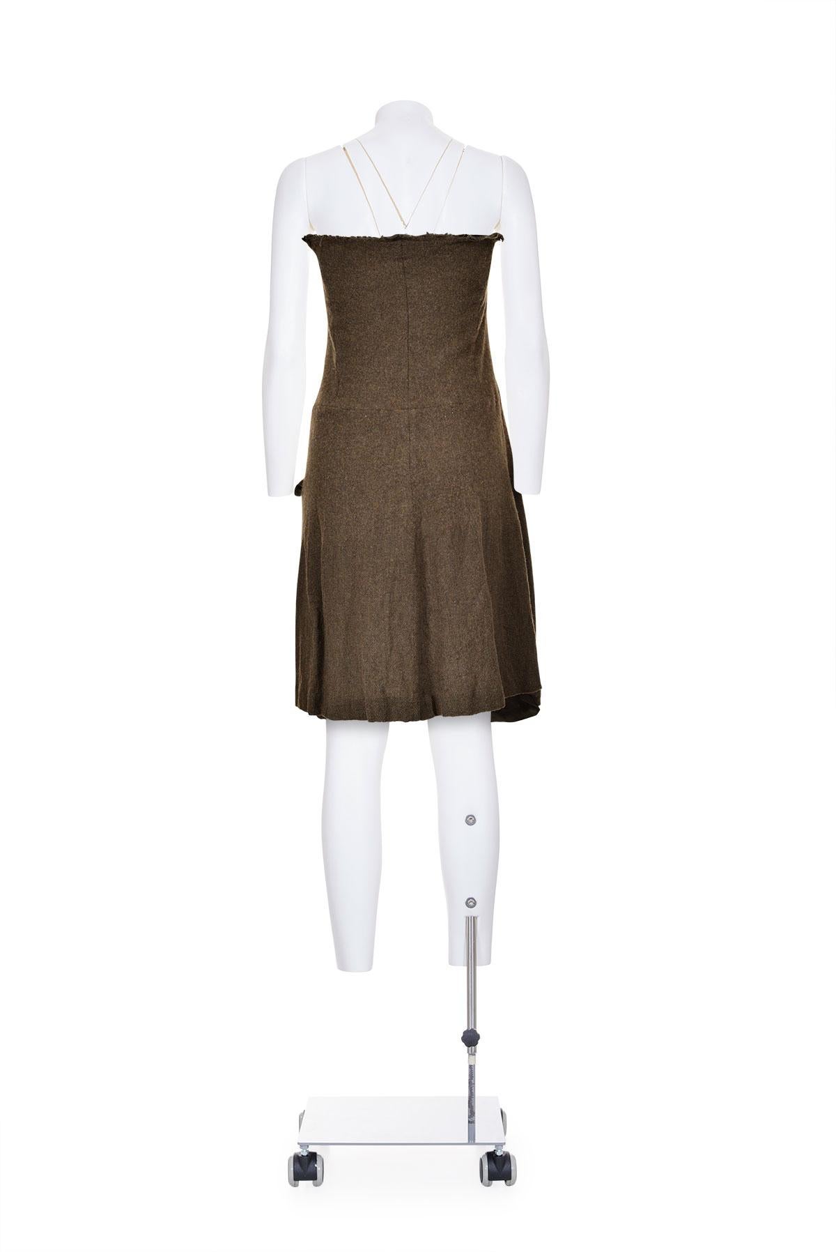 COMME DES GARÇONS FW 94 Felted Wool Strapless Military Dress In Good Condition In Milano, MILANO