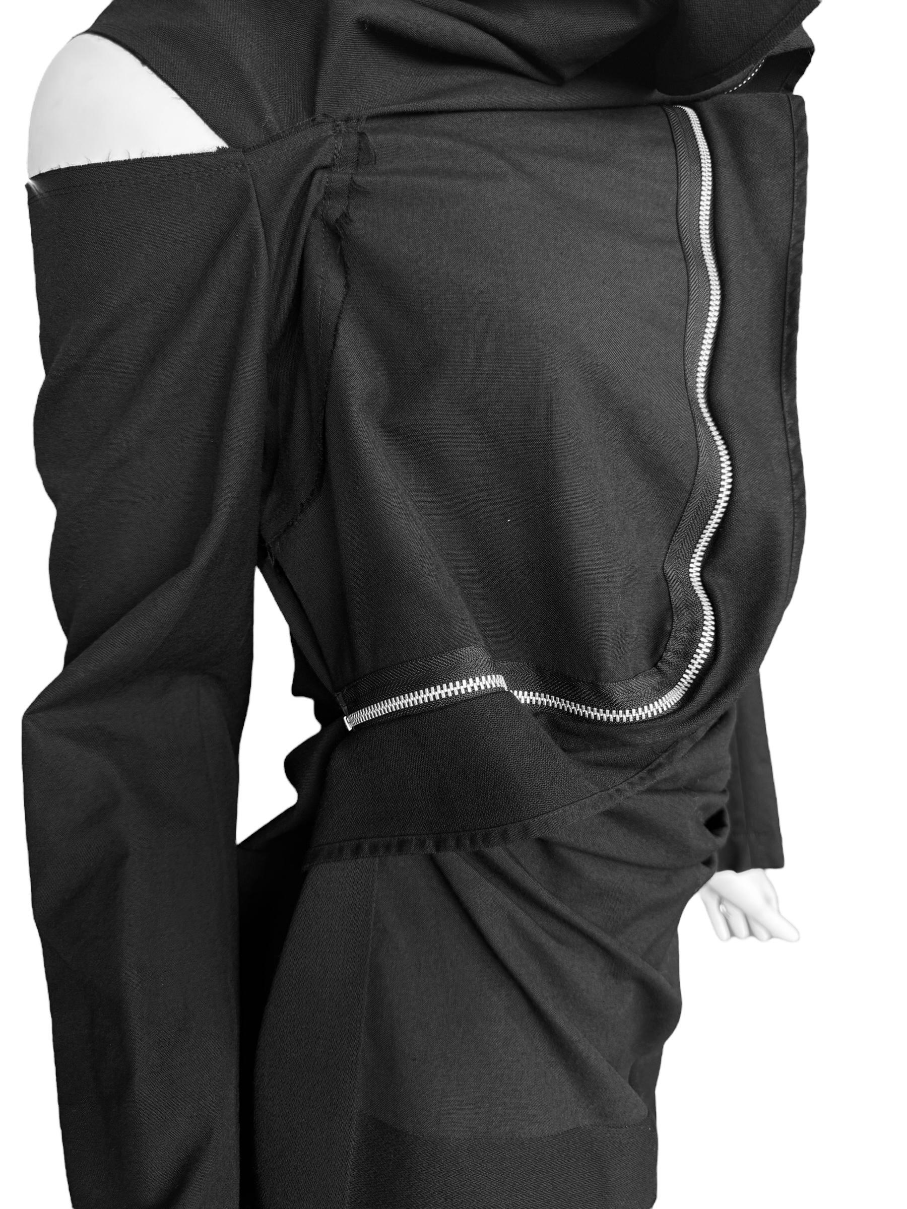 COMME DES GARÇONS fw2003 BLACK WOOL ASYMMETRICAL ZIP JACKET en vente 6
