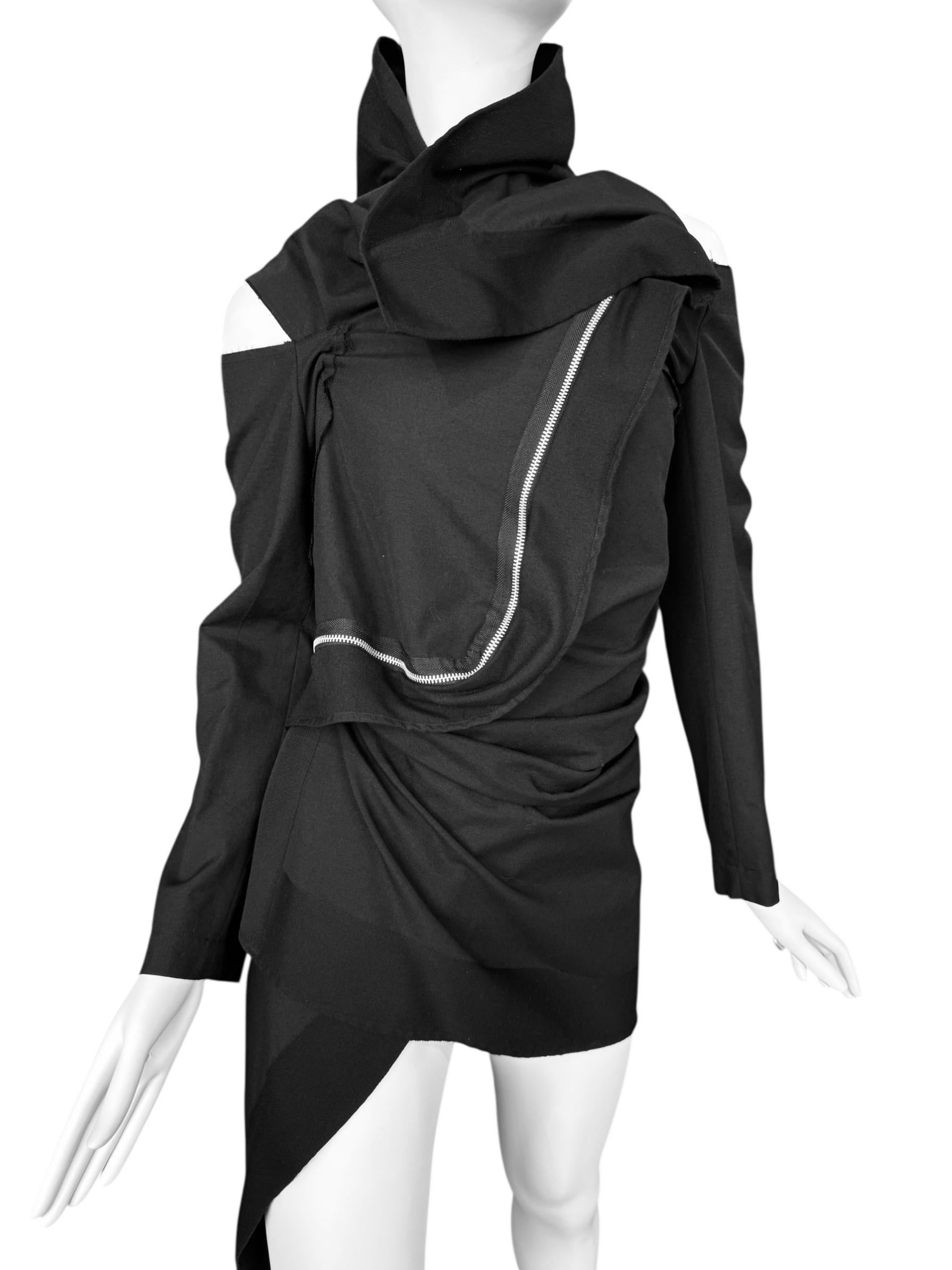 COMME DES GARÇONS fw2003 BLACK WOOL ASYMMETRICAL ZIP JACKET Pour femmes en vente