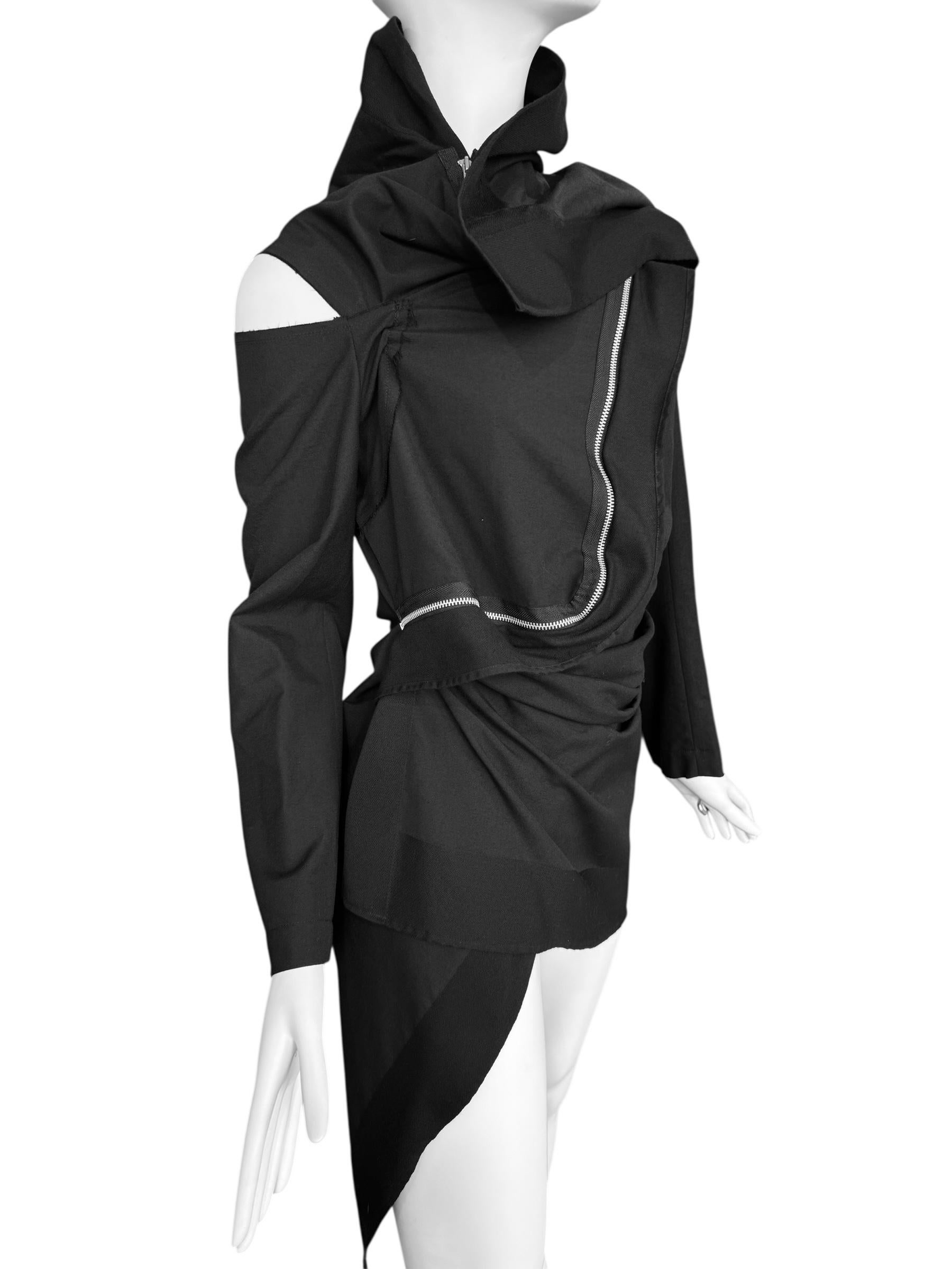COMME DES GARÇONS fw2003 BLACK WOOL ASYMMETRICAL ZIP JACKET en vente 1
