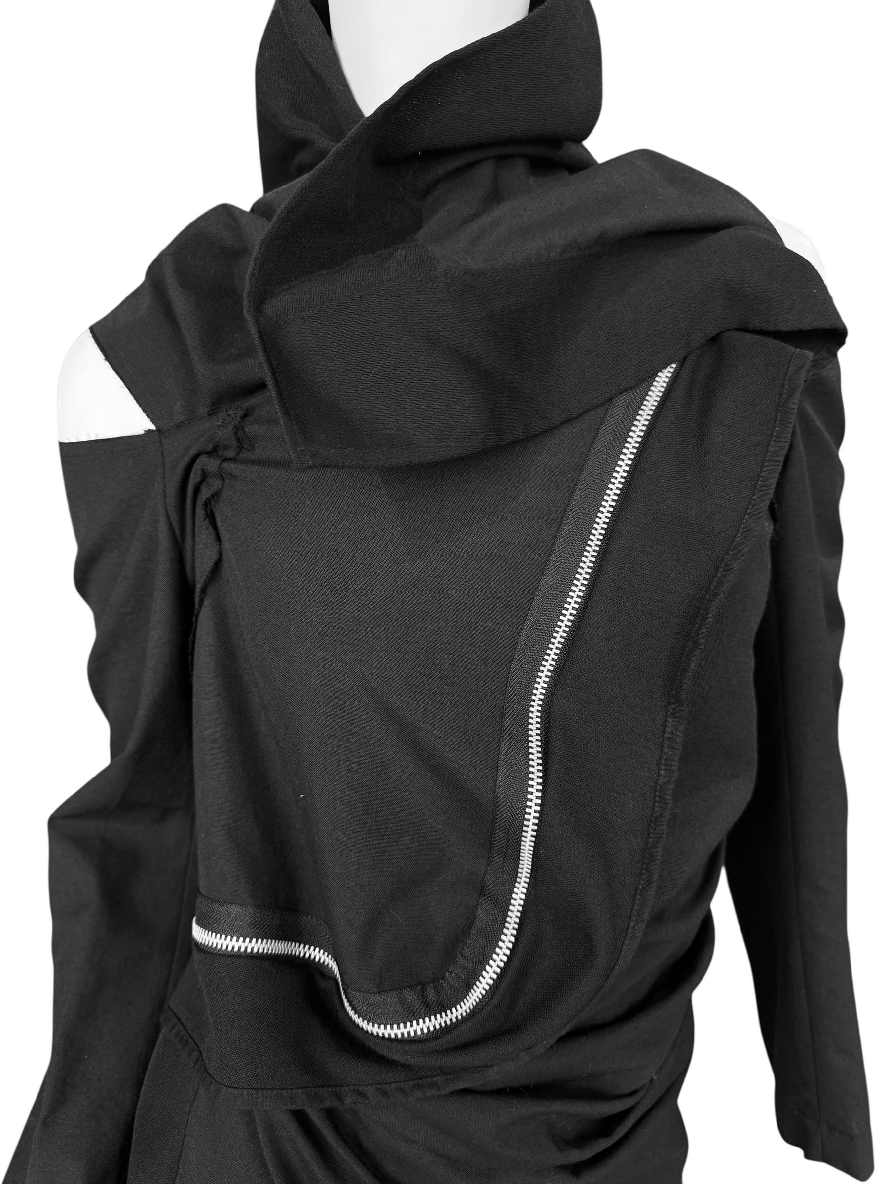COMME DES GARÇONS fw2003 BLACK WOOL ASYMMETRICAL ZIP JACKET en vente 2