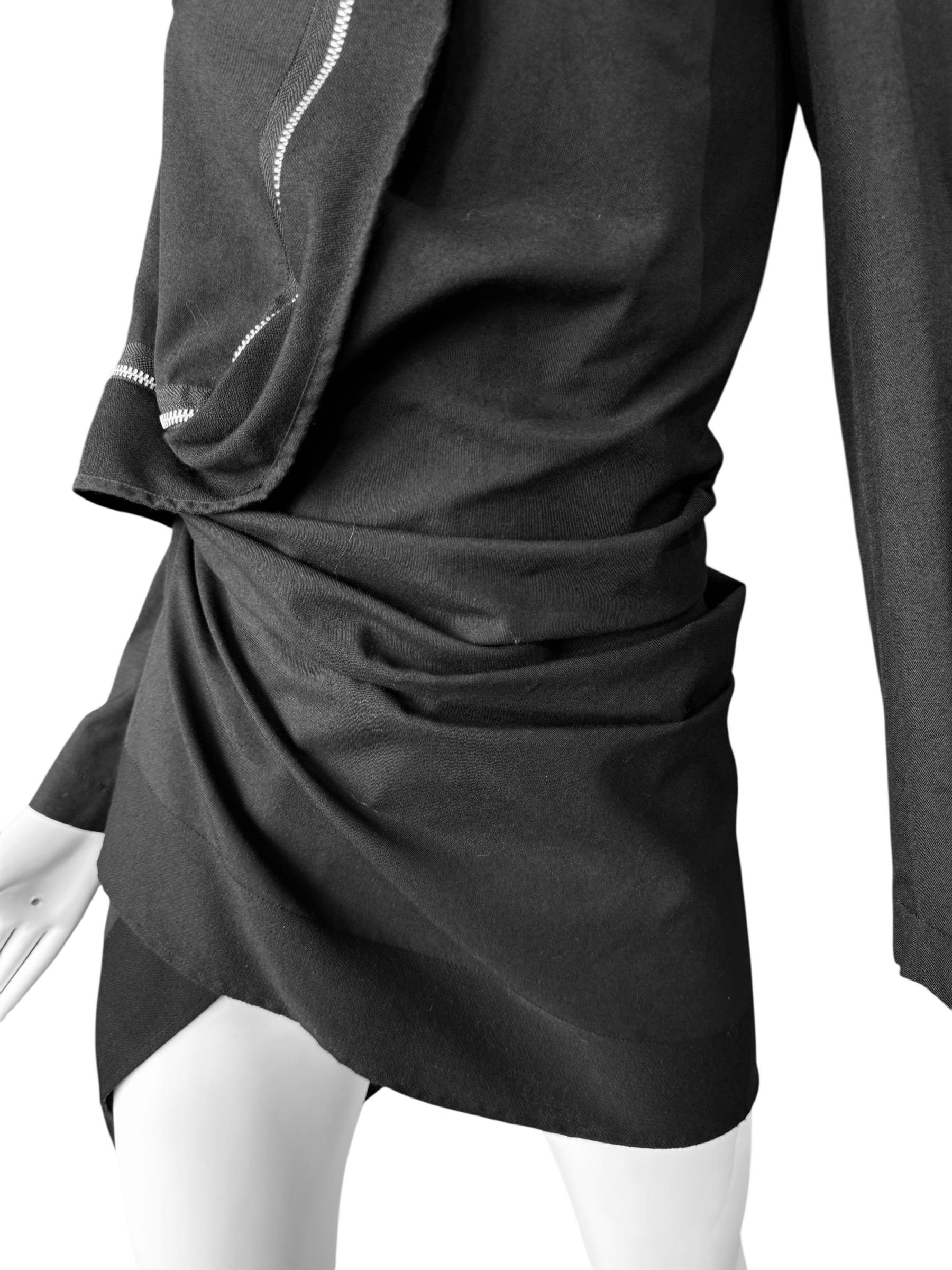 COMME DES GARÇONS fw2003 BLACK WOOL ASYMMETRICAL ZIP JACKET en vente 3