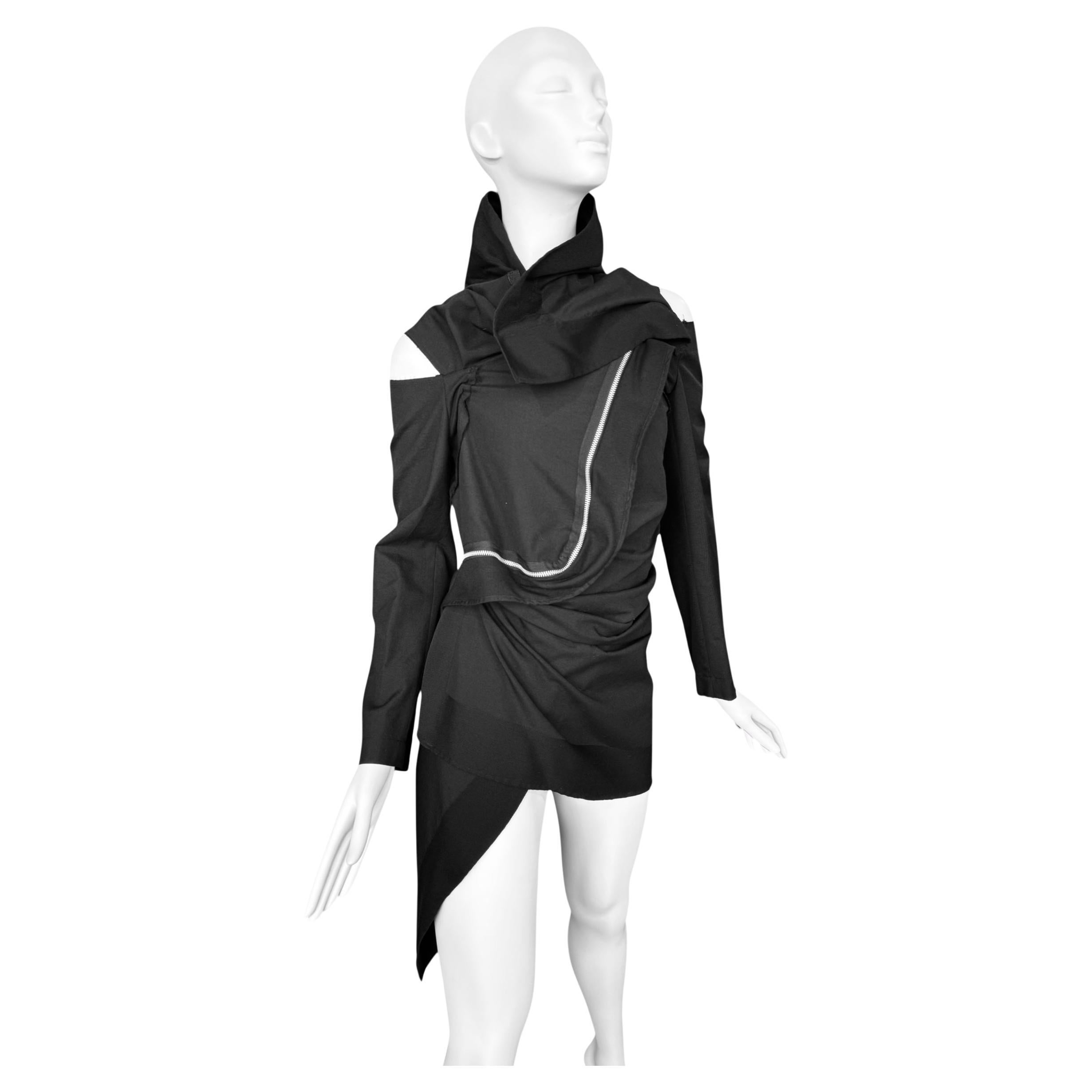 COMME DES GARÇONS fw2003 BLACK WOOL ASYMMETRICAL ZIP JACKET en vente