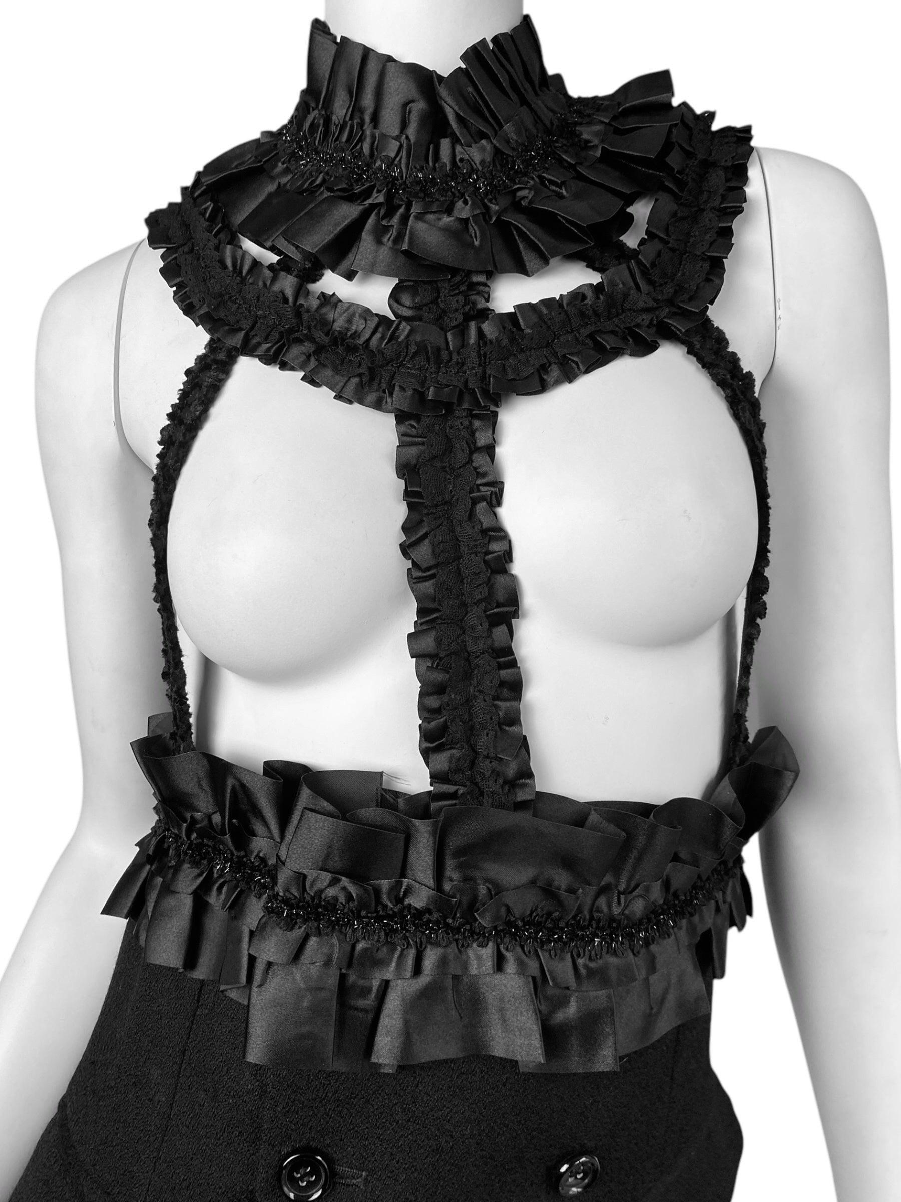 COMME DES GARÇONS fw2008 BLACK RUFFLES HARNESS MINI DRESS en vente 2