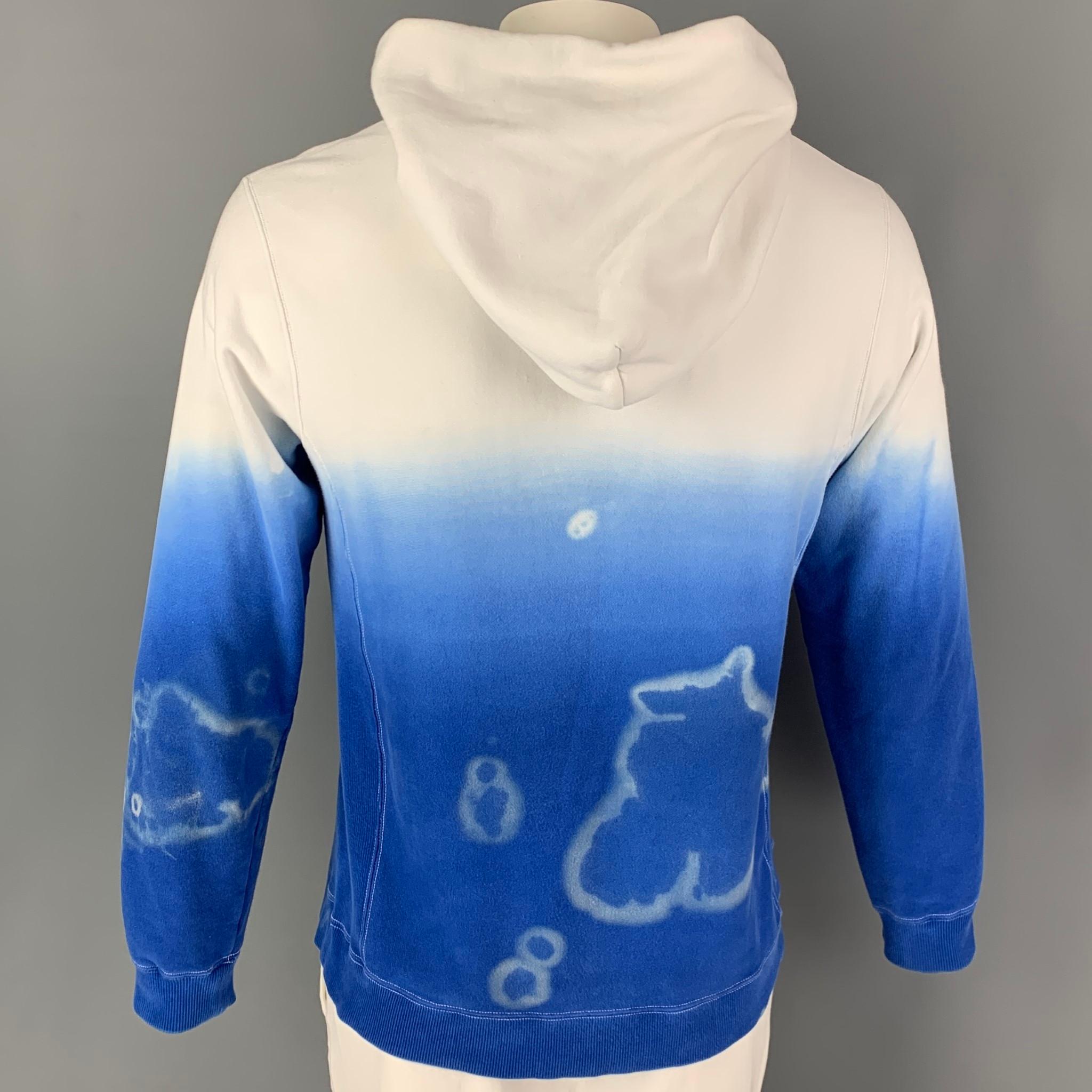 COMME des GARCONS GANRYU Size L Blue White Ombre Hooded Custom Sweatshirt In Excellent Condition In San Francisco, CA