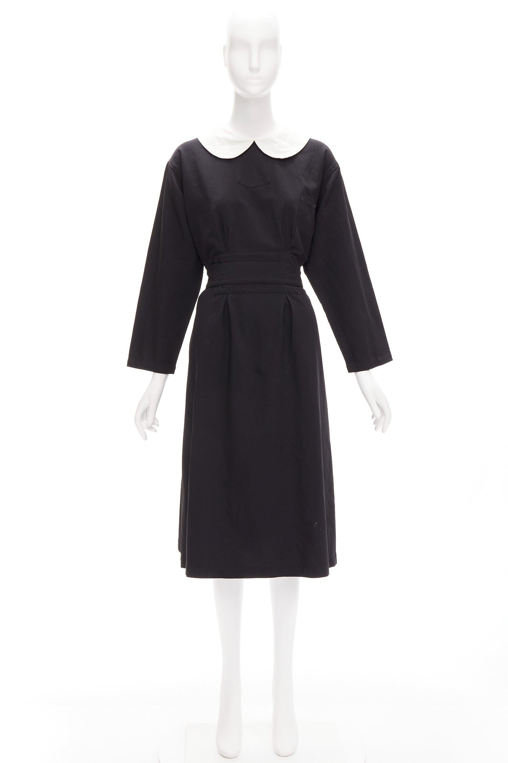 COMME DES GARCONS GIRL white Peter pan collar black belted dress S For Sale 4