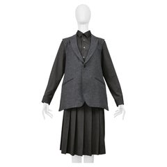Comme Des Garcons Gray 3-Piece Felt Vest, With Attached Shirt, and Pleated Skirt