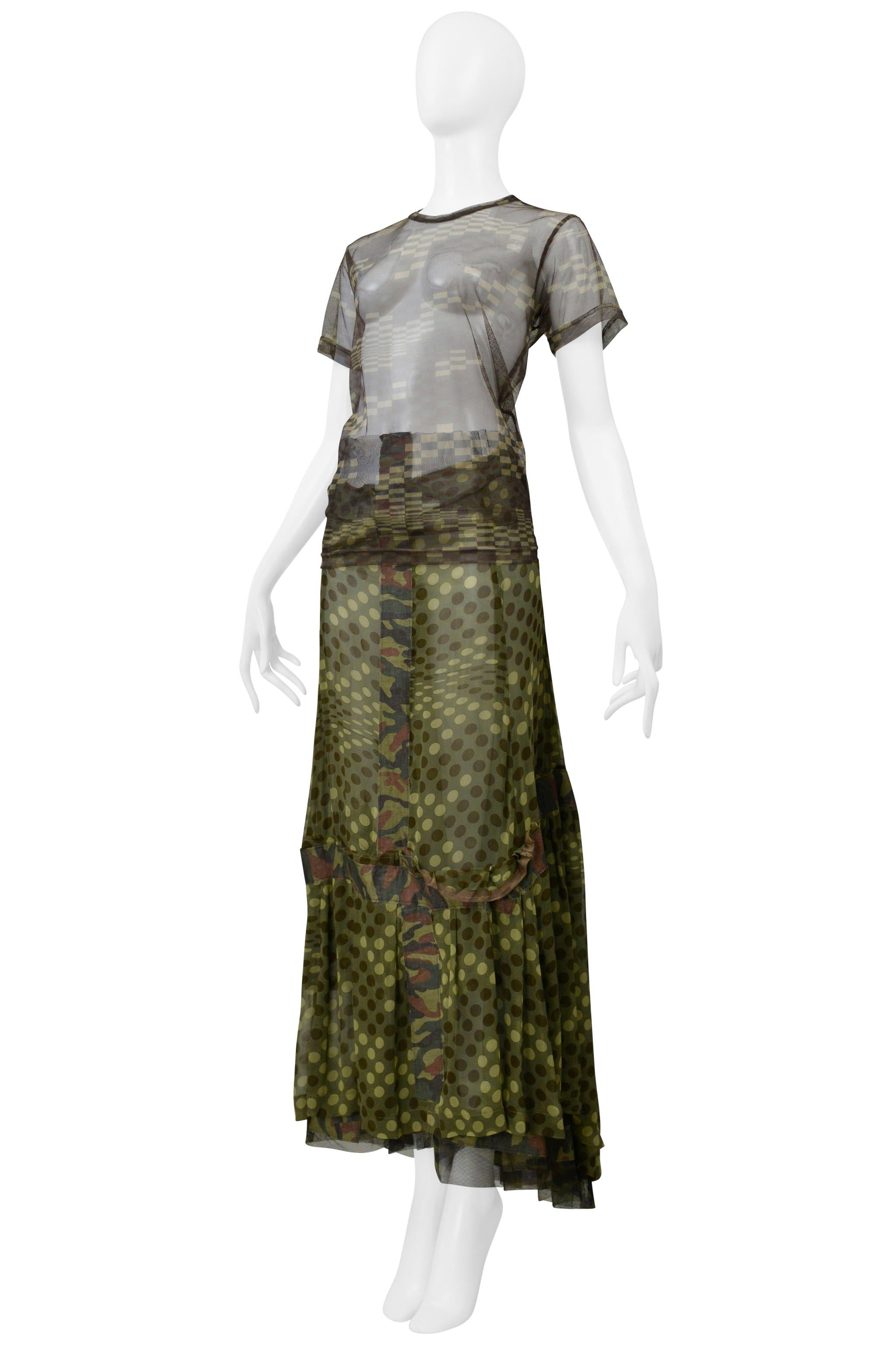 Marrone Comme Des Garcons Gonna a pois verde mimetico e top a rete Ss 2001 in vendita