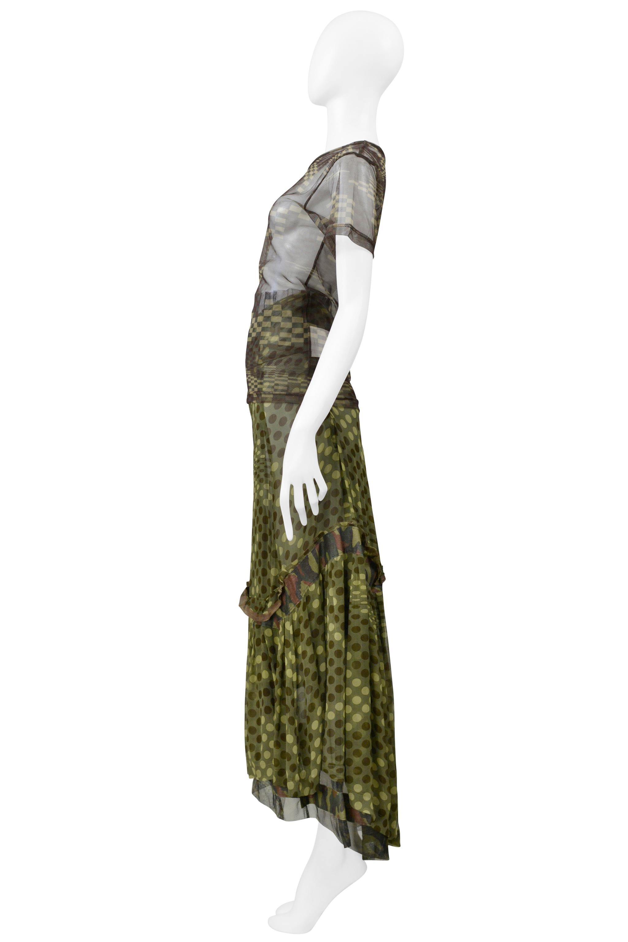 Comme Des Garcons Gonna a pois verde mimetico e top a rete Ss 2001 In condizioni ottime in vendita a Los Angeles, CA