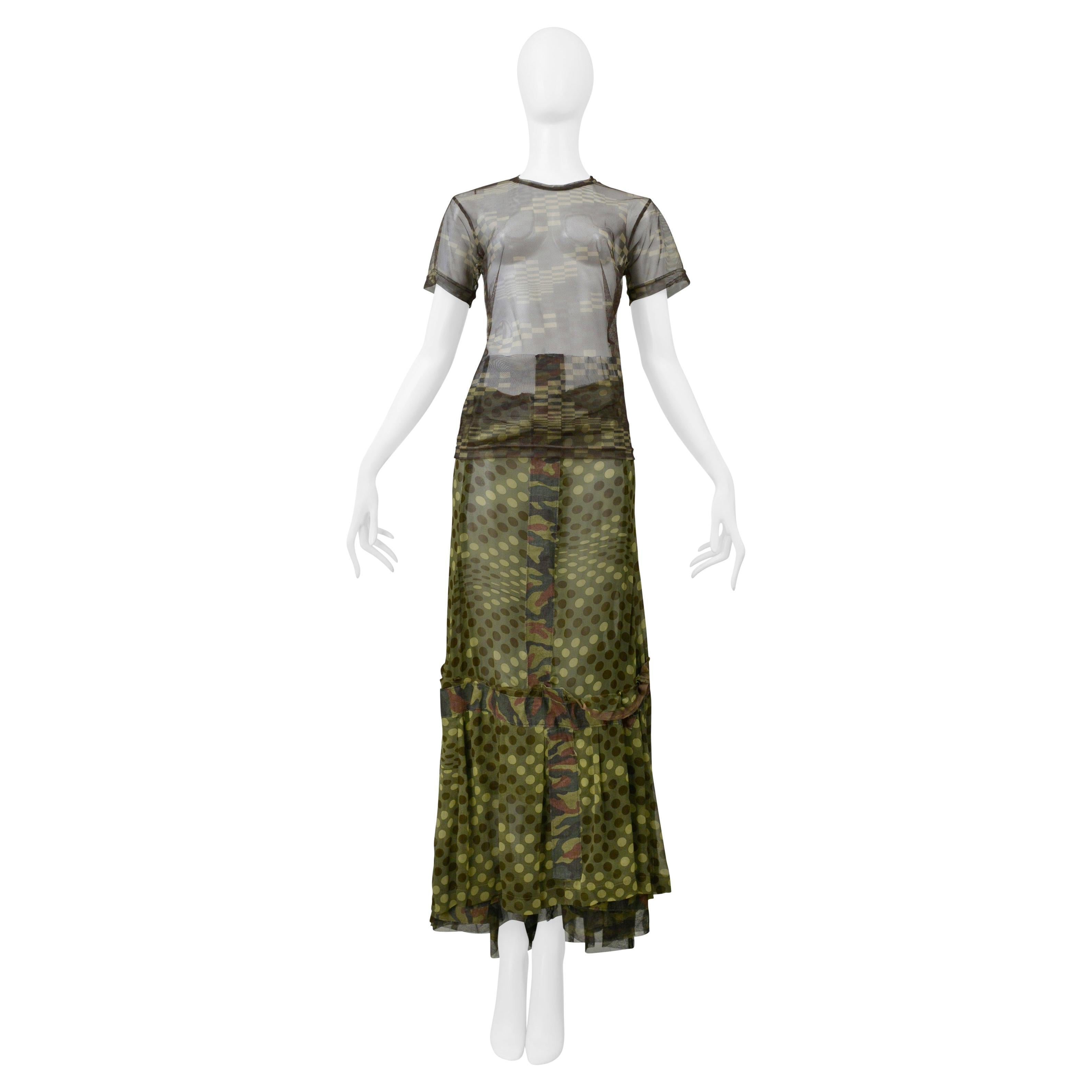 Comme Des Garcons Gonna a pois verde mimetico e top a rete Ss 2001 in vendita