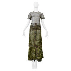 Comme Des Garcons Gonna a pois verde mimetico e top a rete Ss 2001