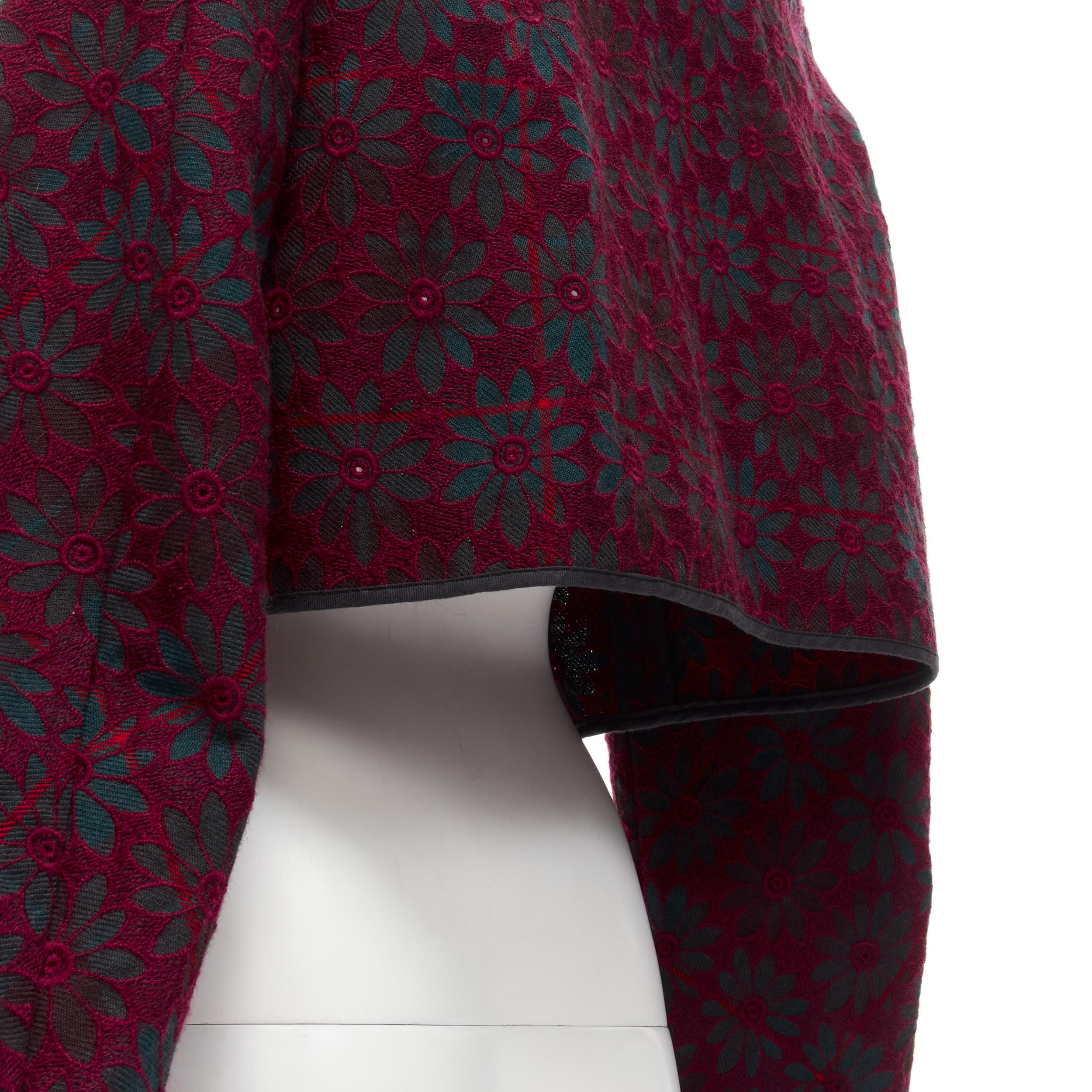 COMME DES GARCONS green plaid burgundy floral embroidery wrap jacket S For Sale 4