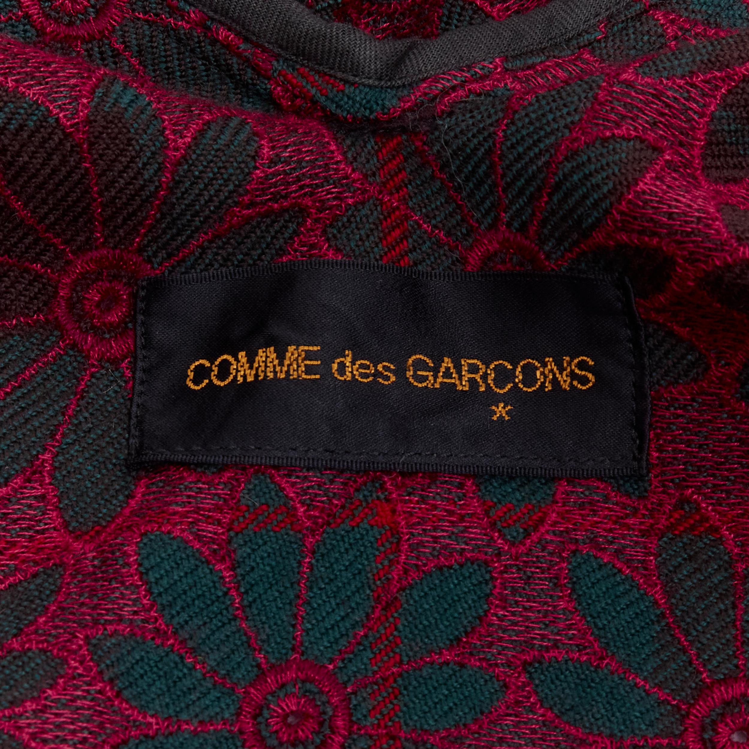 COMME DES GARCONS green plaid burgundy floral embroidery wrap jacket S For Sale 6