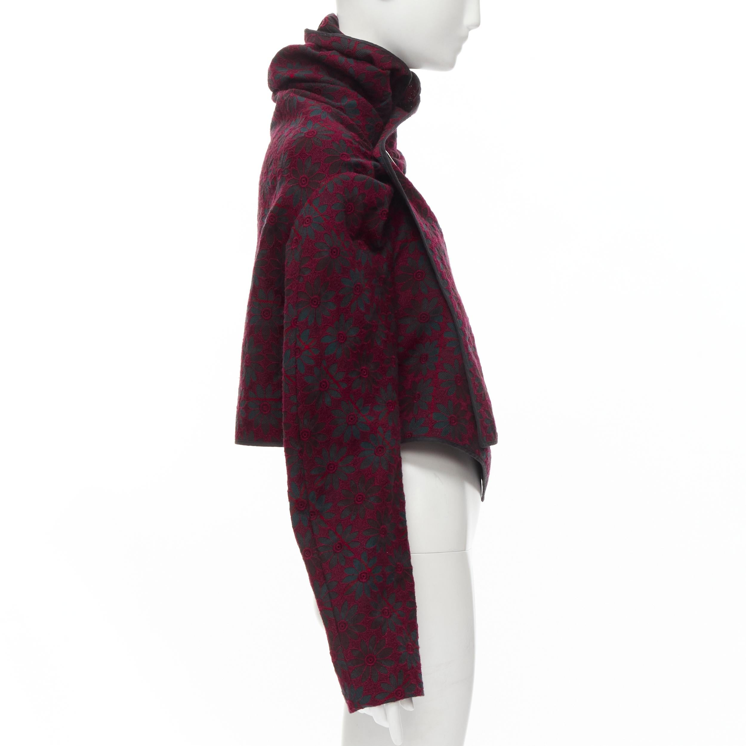 Red COMME DES GARCONS green plaid burgundy floral embroidery wrap jacket S For Sale