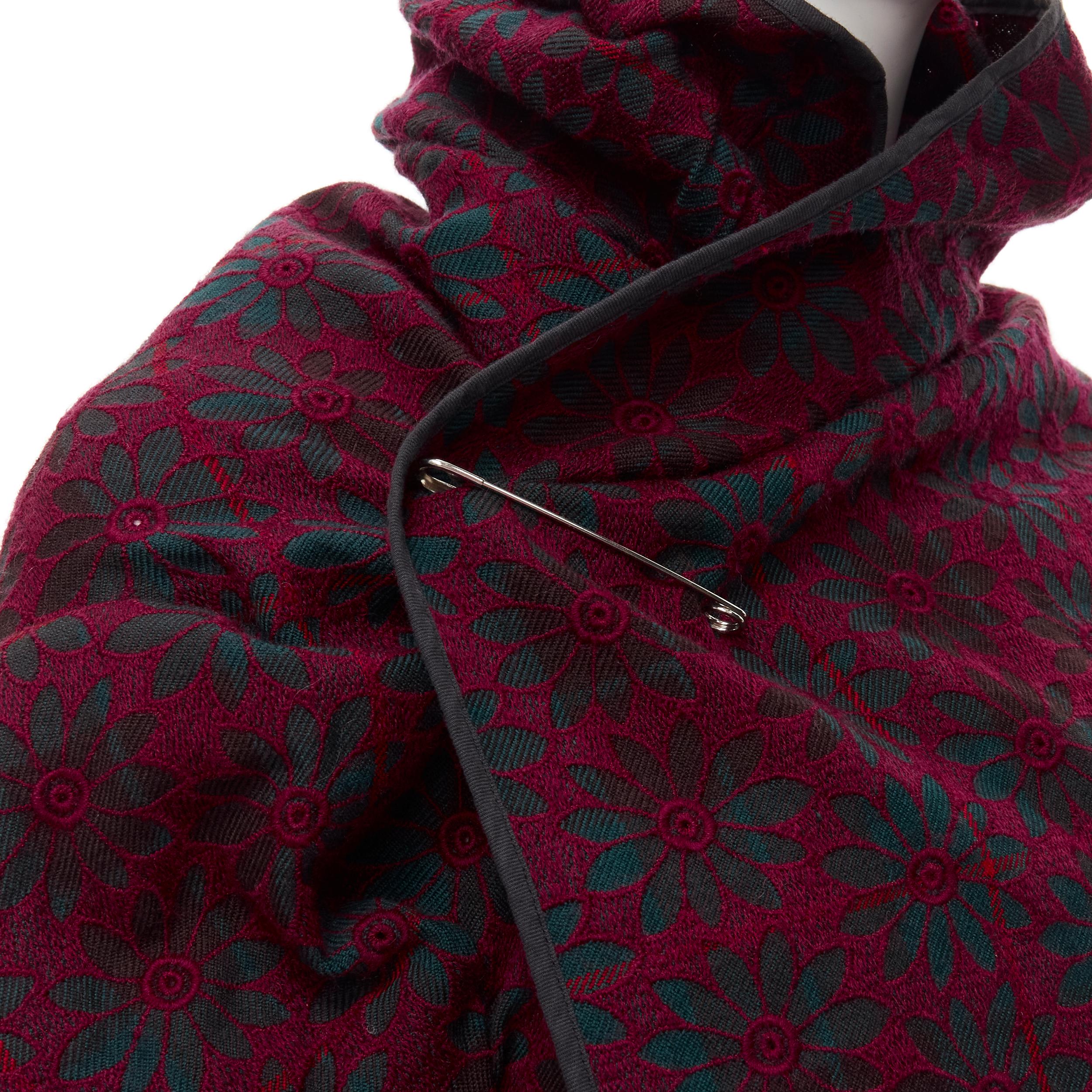 COMME DES GARCONS green plaid burgundy floral embroidery wrap jacket S For Sale 1