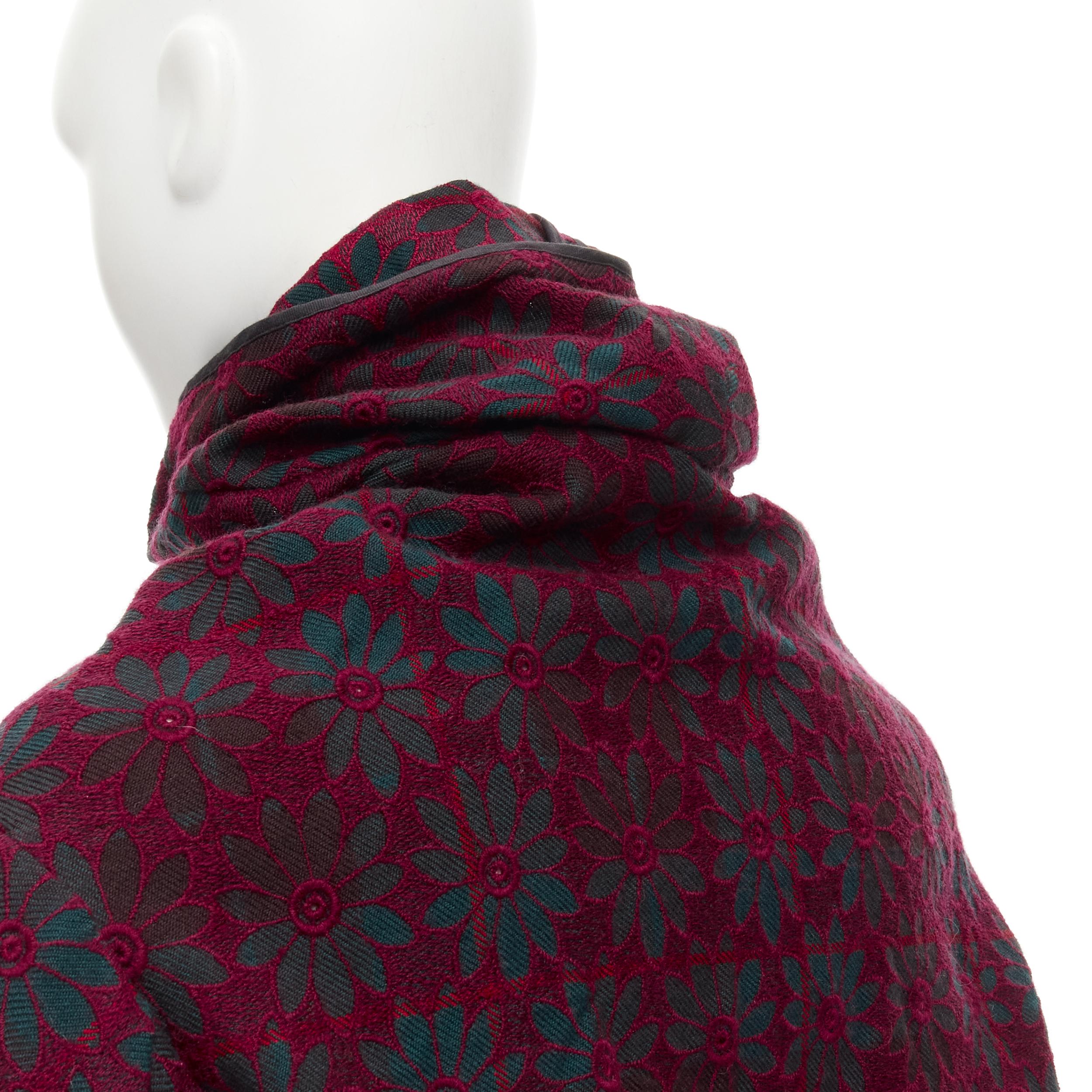 COMME DES GARCONS green plaid burgundy floral embroidery wrap jacket S For Sale 2