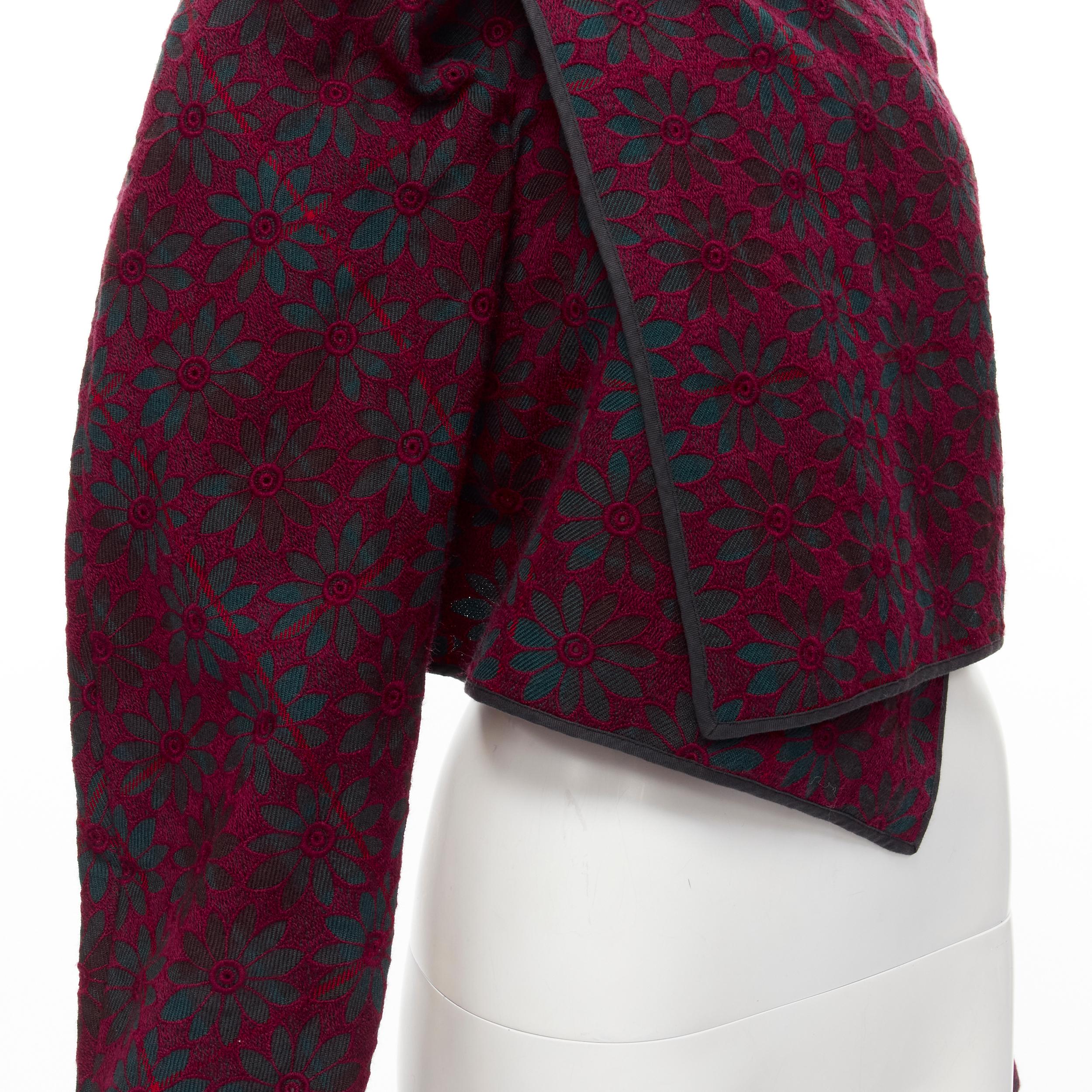 COMME DES GARCONS green plaid burgundy floral embroidery wrap jacket S For Sale 3