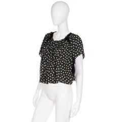 Comme des Garcons Green Polka Dot Silk Chiffon Cropped Blouse Top w Black Trim