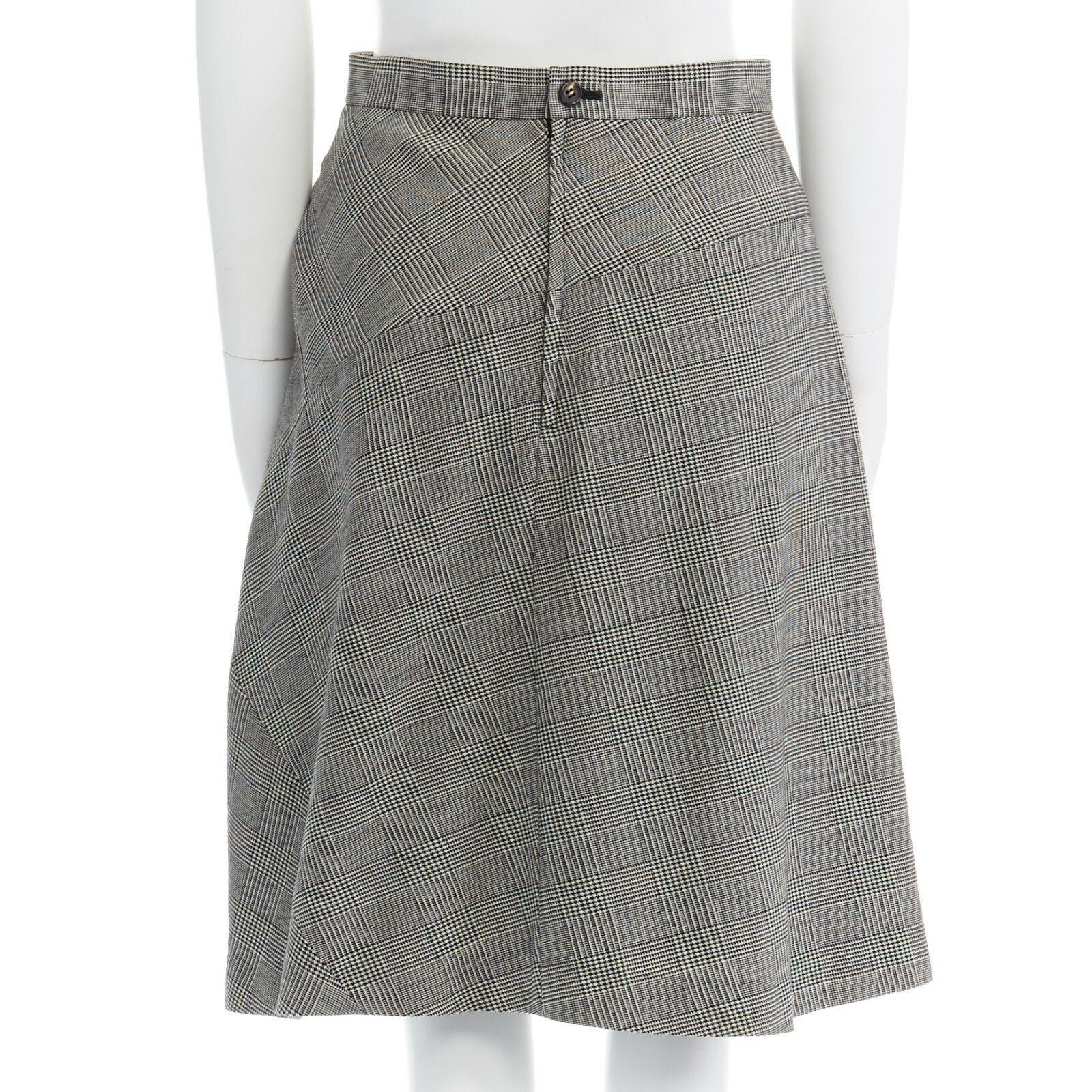 COMME DES GARCONS grey Prince of Wales check curved seam A-line skirt 26