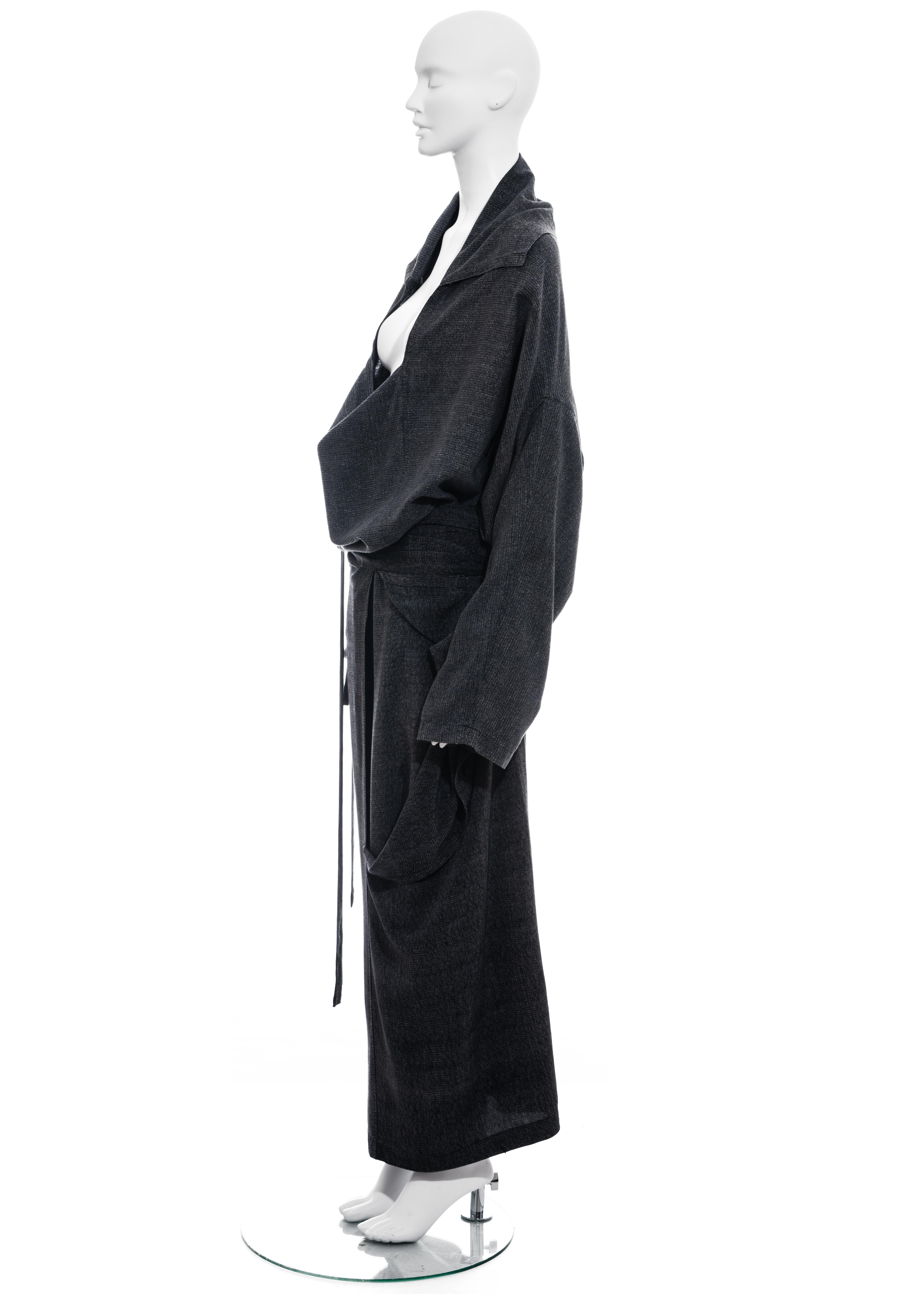 Women's Comme des Garçons grey rayon blouse and wrap skirt set, 1984