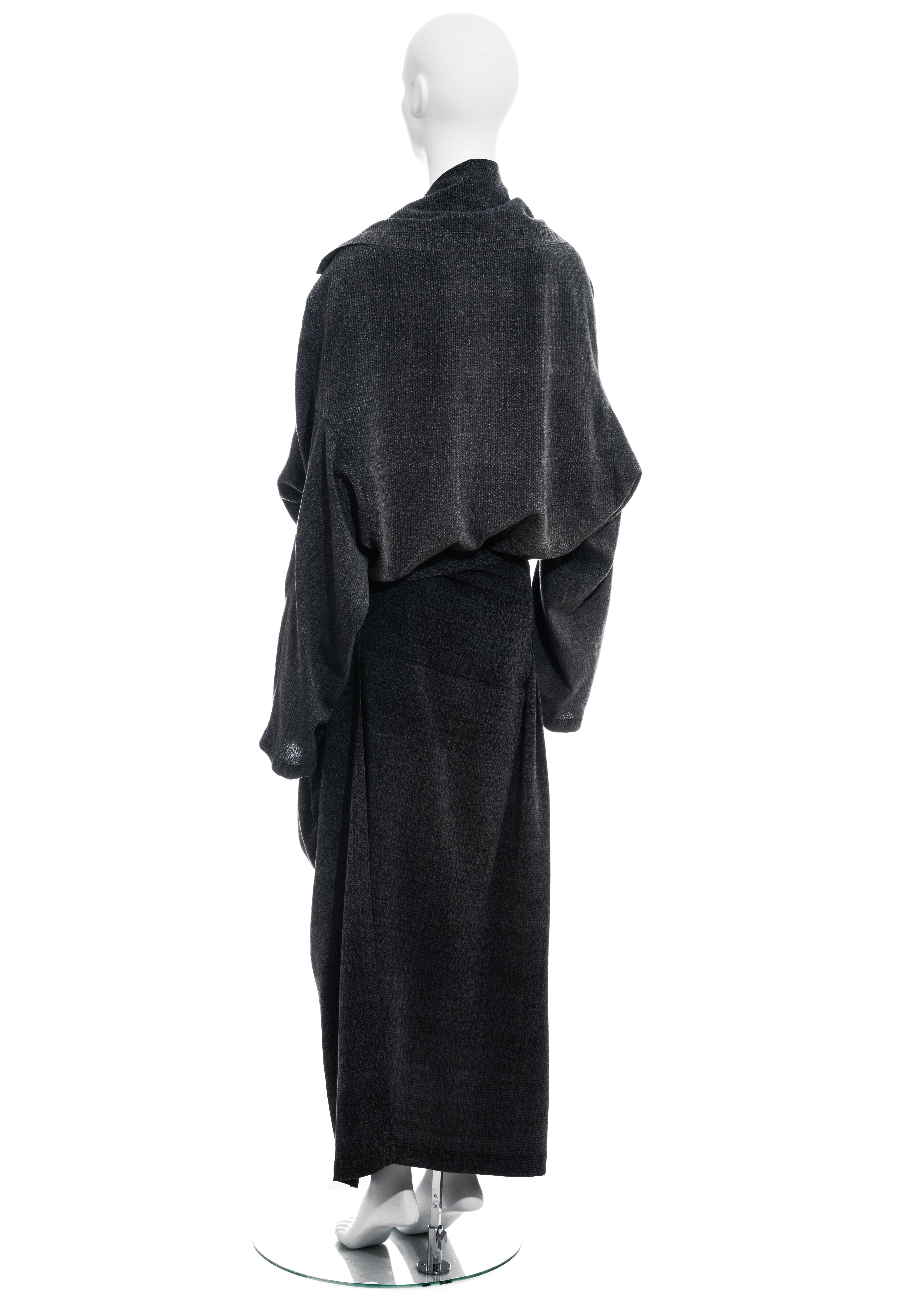 Comme des Garçons grey rayon blouse and wrap skirt set, 1984 1