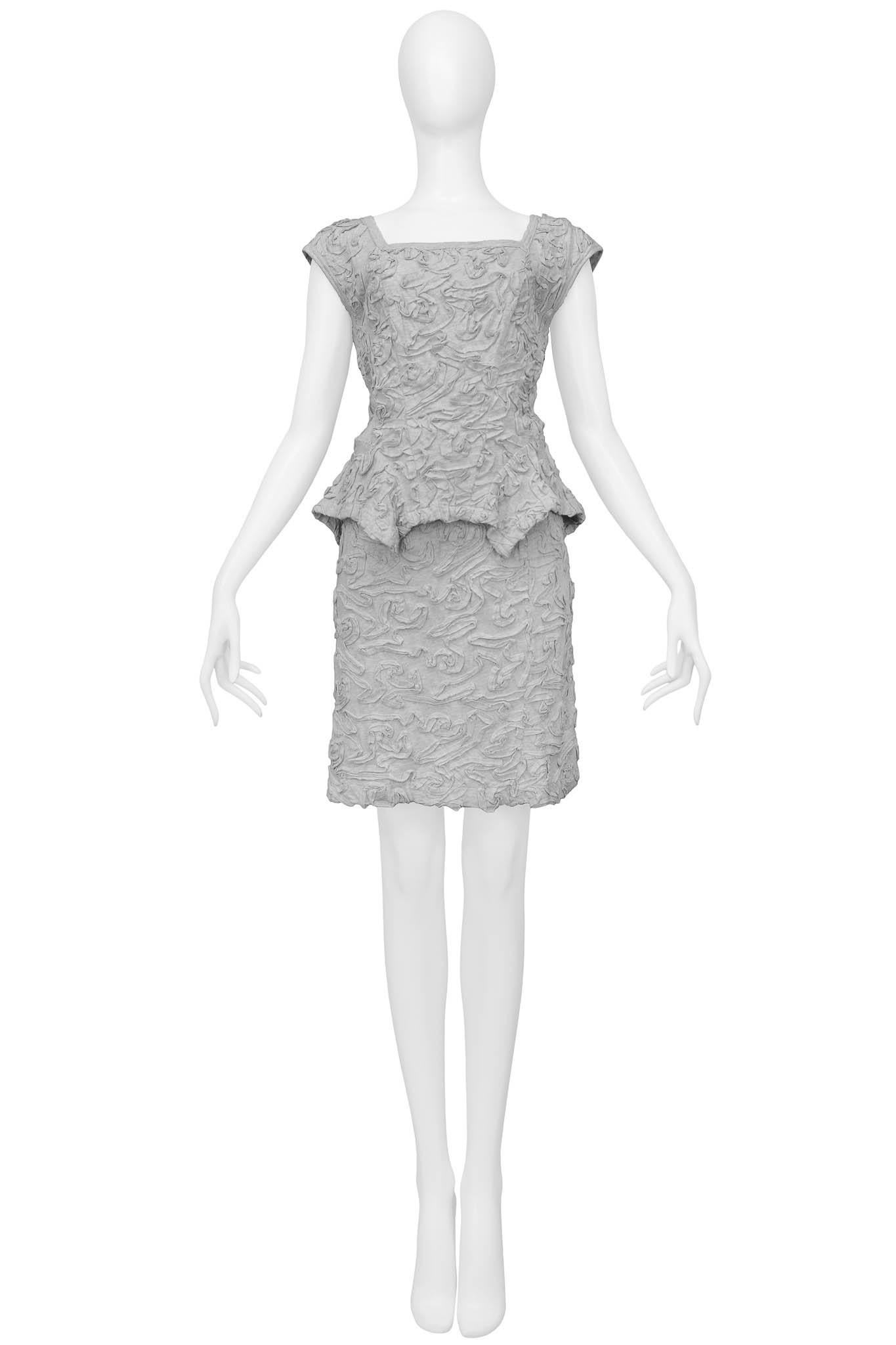 Gray Comme Des Garcons Grey Ribbon Cotton Top & Skirt Ensemble For Sale