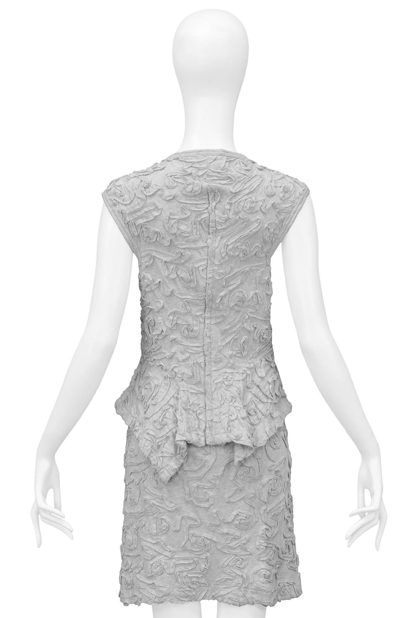 Comme Des Garcons Grey Ribbon Cotton Top & Skirt Ensemble In Good Condition For Sale In Los Angeles, CA