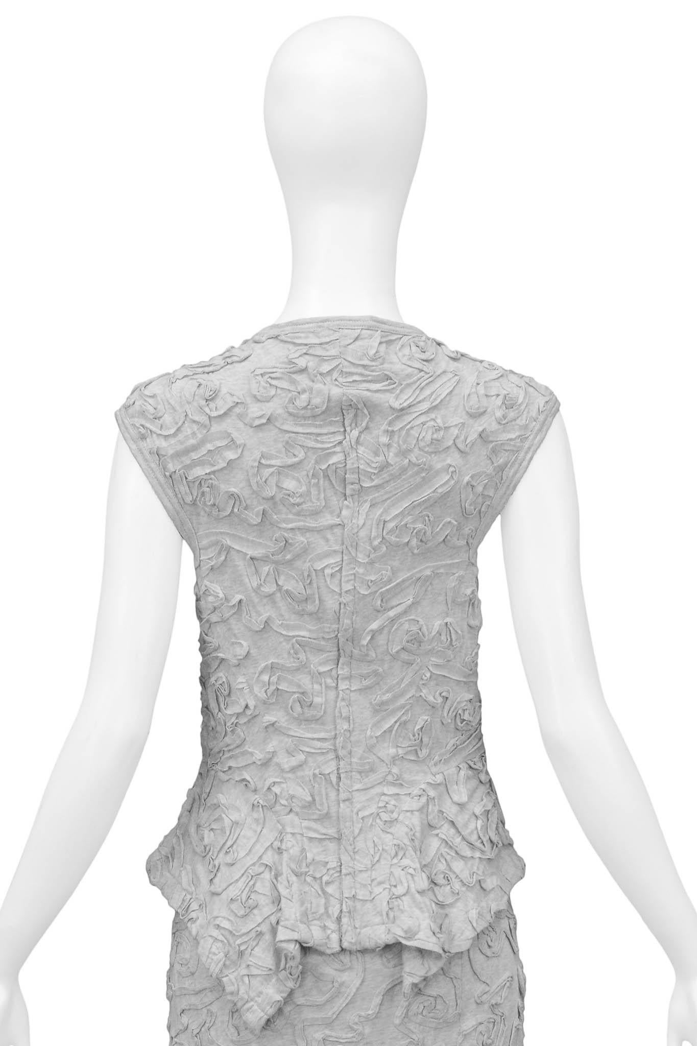 Women's Comme Des Garcons Grey Ribbon Cotton Top & Skirt Ensemble For Sale