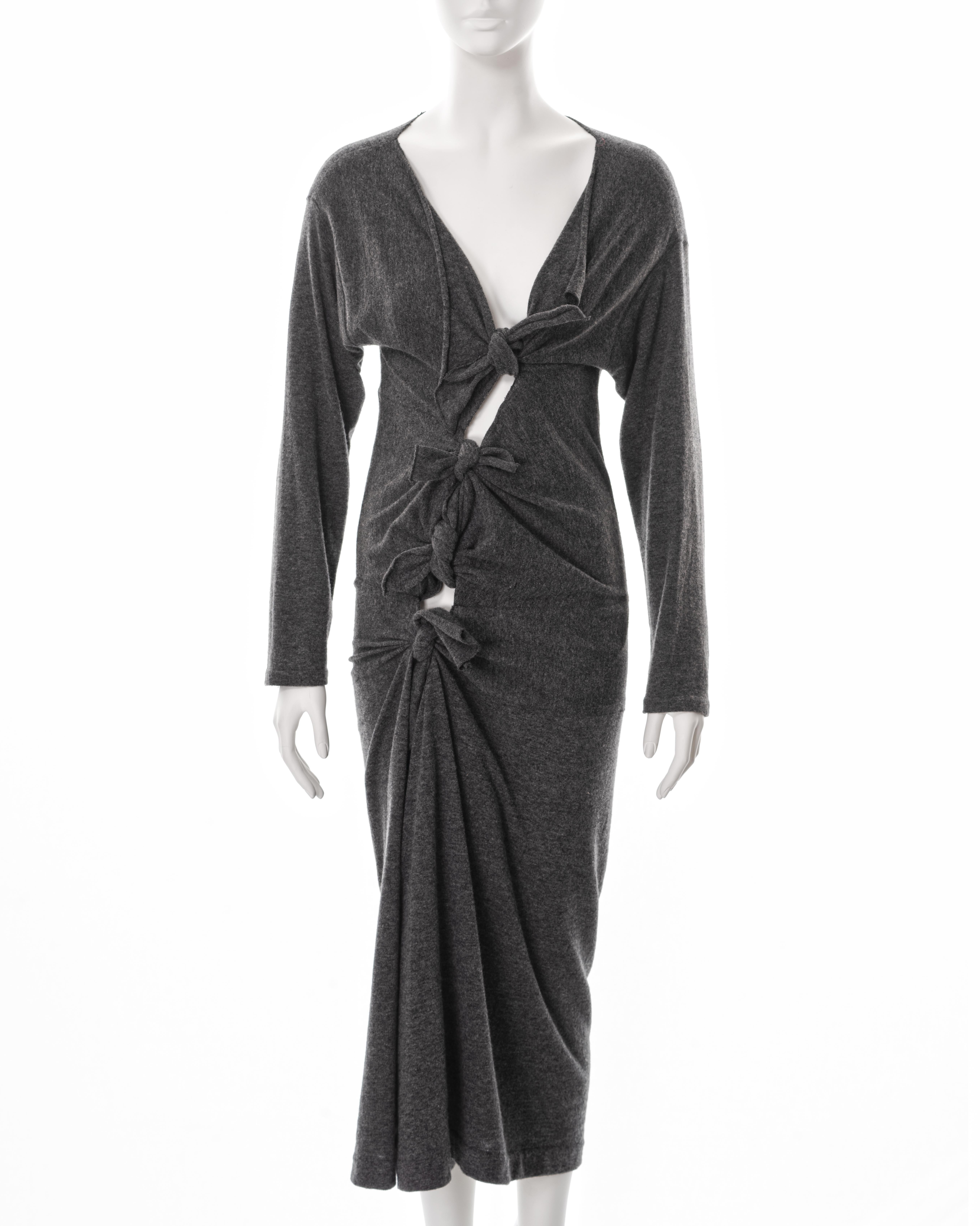 Women's Comme des Garçons grey wool jersey knotted dress, fw 1983