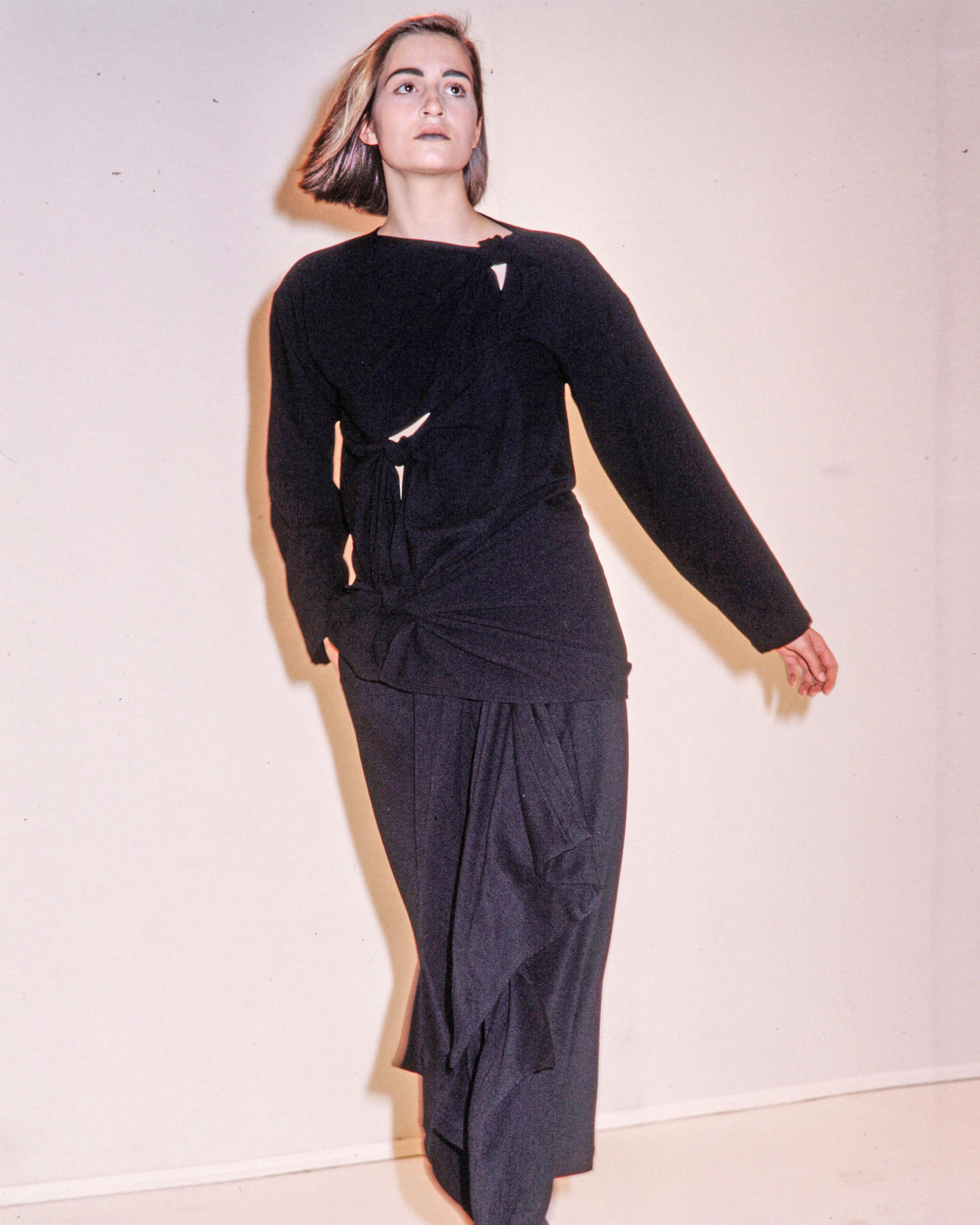 Comme des Garçons grey wool jersey knotted dress, fw 1983 1