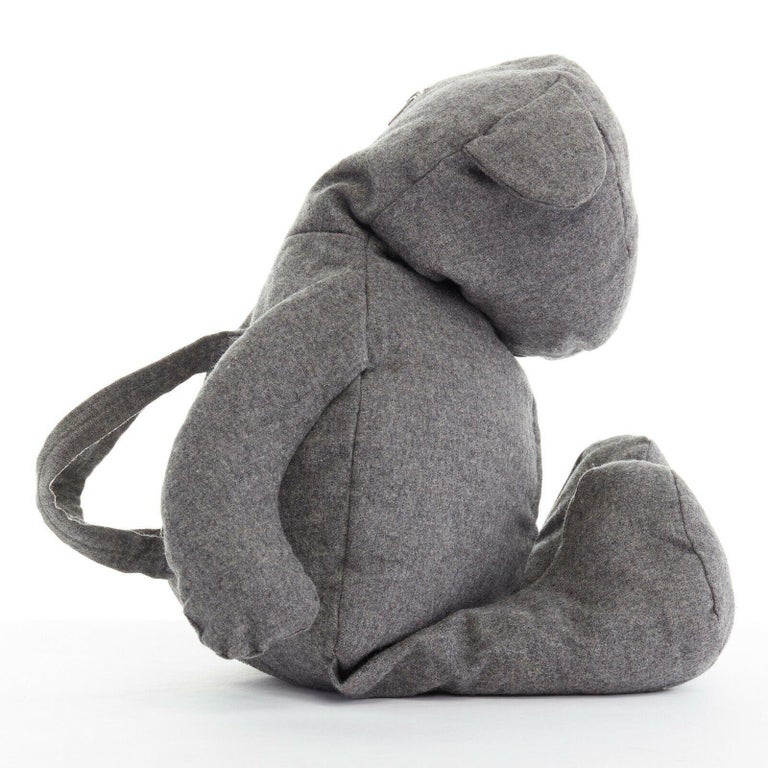COMME DES GARCONS grey wool teddy bear single zip back top handle 
