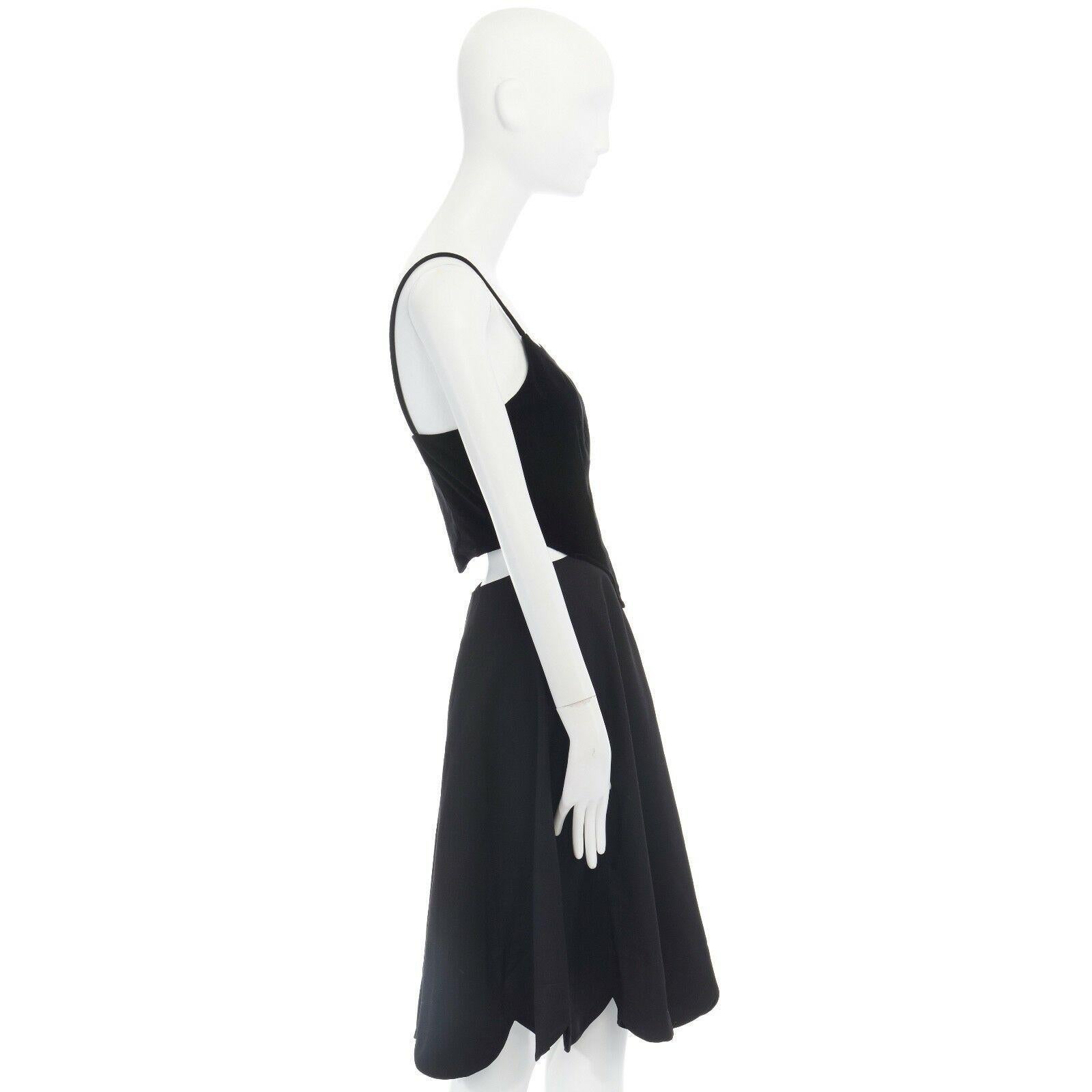 Black COMME DES GARCONS H&M black velvet bust cut out back flared skirt dress US6 M
