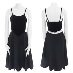 COMME DES GARCONS H&M black velvet bust cut out back flared skirt dress US6 M