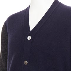 COMME DES GARCONS HOMME 2009 navy grey wool blend 2-tone cardigan sweater L