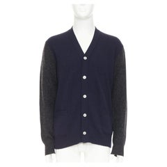 COMME DES GARCONS HOMME 2009 navy grey wool blend 2-tone cardigan sweater L