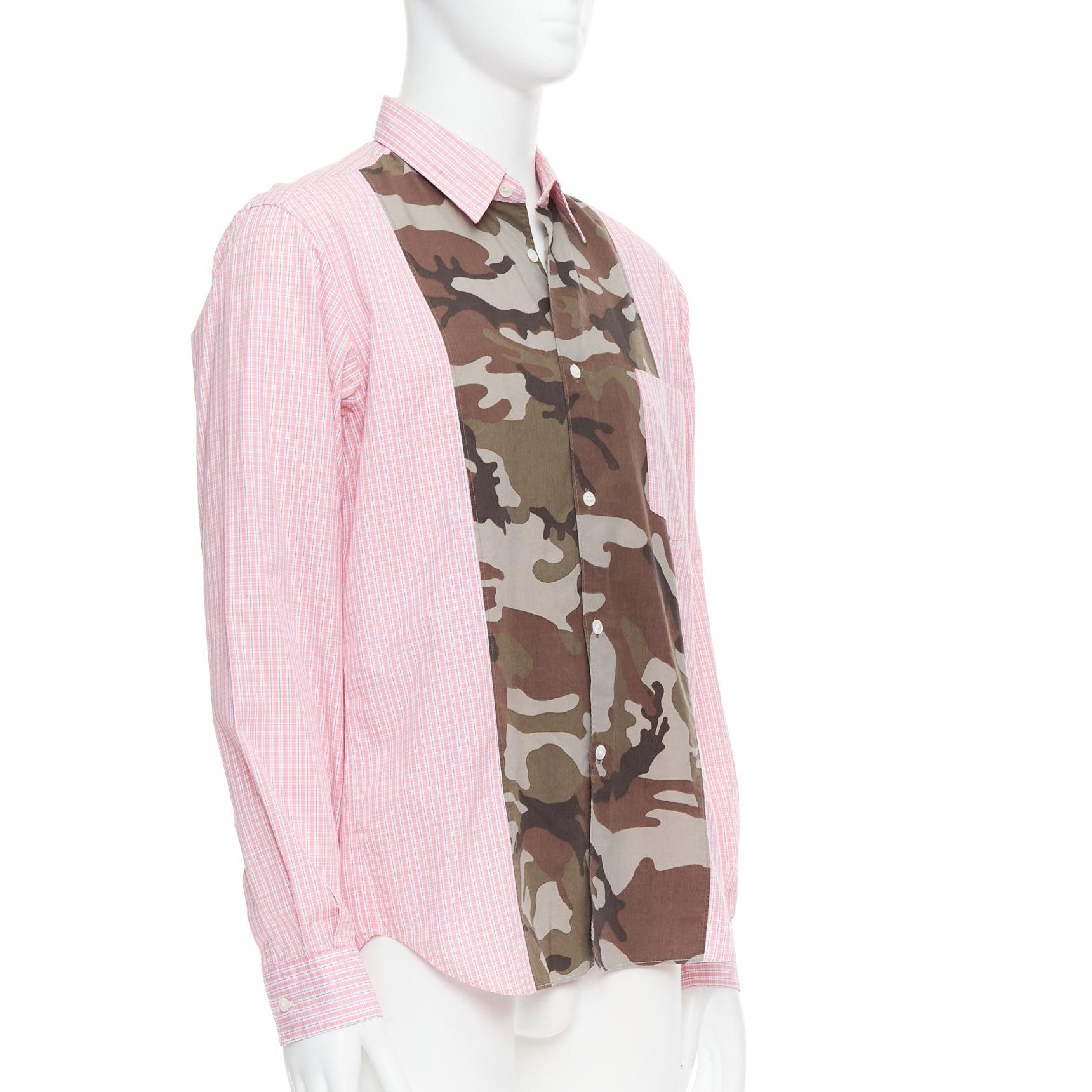 Beige COMME DES GARCONS HOMME 2011 pink check camo print collage shirt L