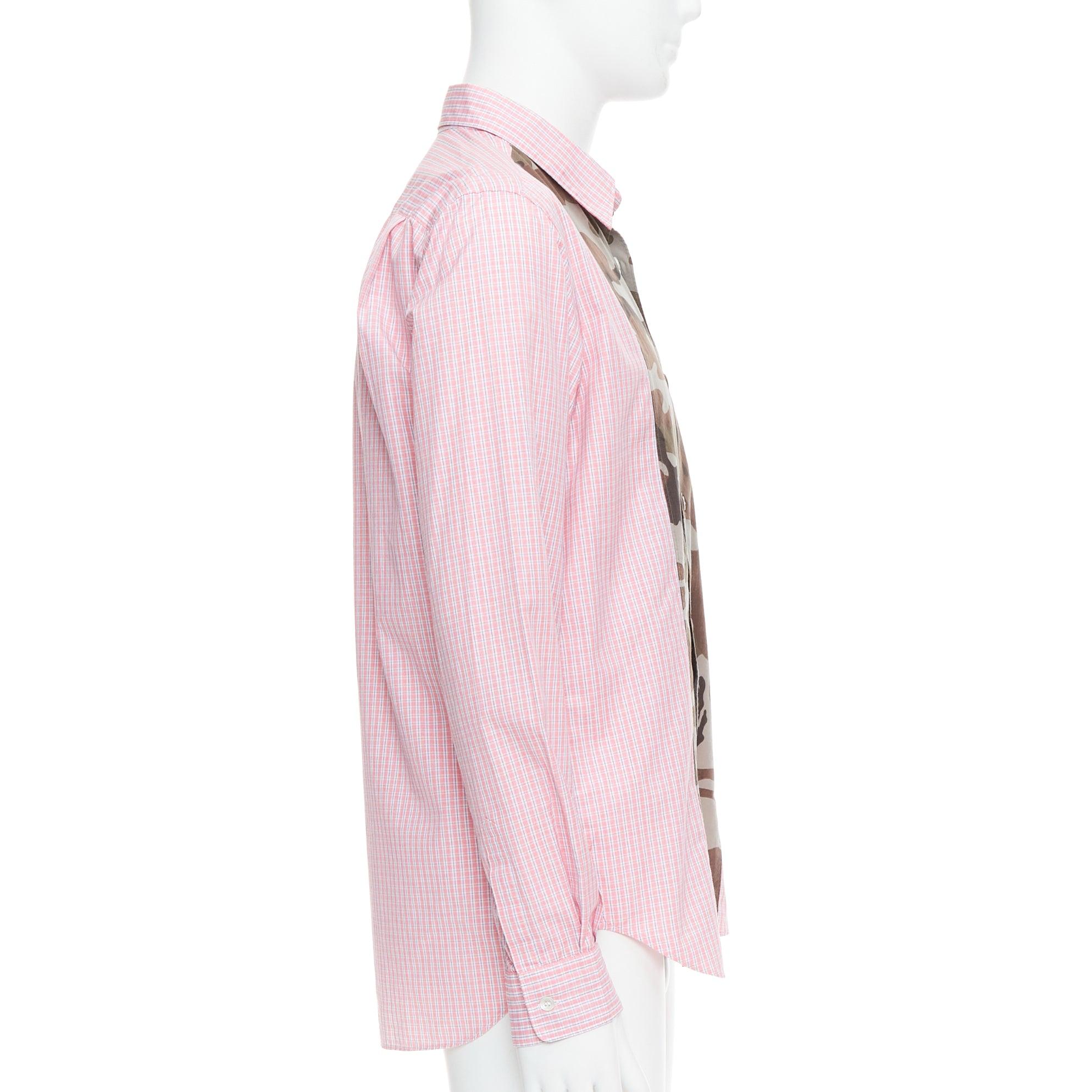 COMME DES GARCONS HOMME 2011 pink check camo print collage shirt L In Excellent Condition In Hong Kong, NT