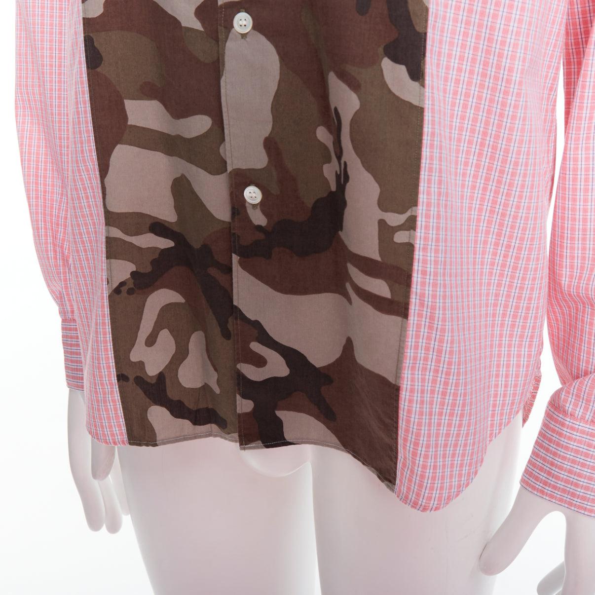 COMME DES GARCONS HOMME 2011 pink check camo print collage shirt L 2