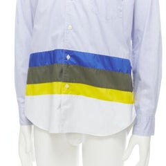 COMME DES GARCONS HOMME 2017 nylon patchwork hem blue pinstriped cotton shirt M