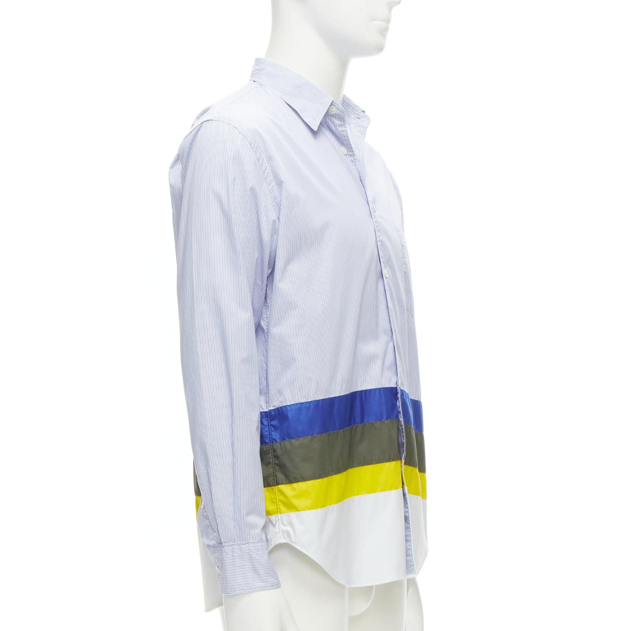 Gray COMME DES GARCONS HOMME 2017 nylon patchwork hem blue pinstriped cotton shirt M For Sale