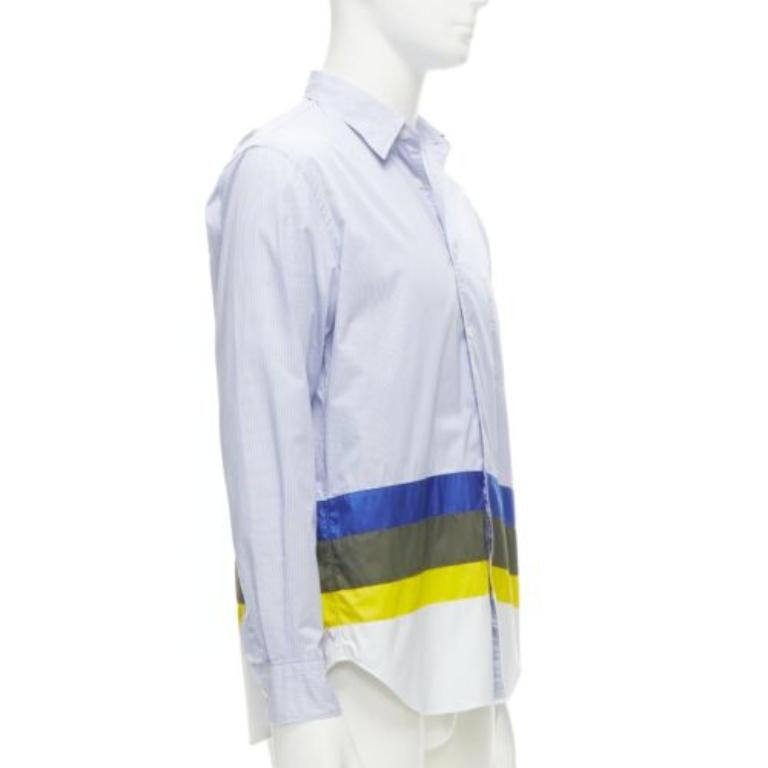 Gray COMME DES GARCONS HOMME 2017 nylon patchwork hem blue pinstriped cotton shirt M For Sale