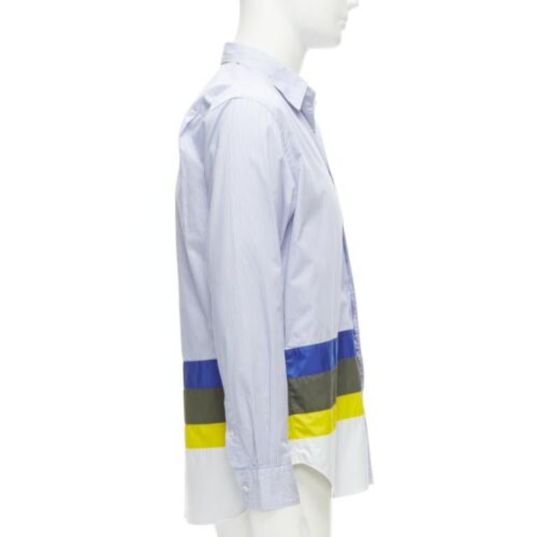 COMME DES GARCONS HOMME 2017 nylon patchwork hem blue pinstriped cotton shirt M In Excellent Condition For Sale In Hong Kong, NT